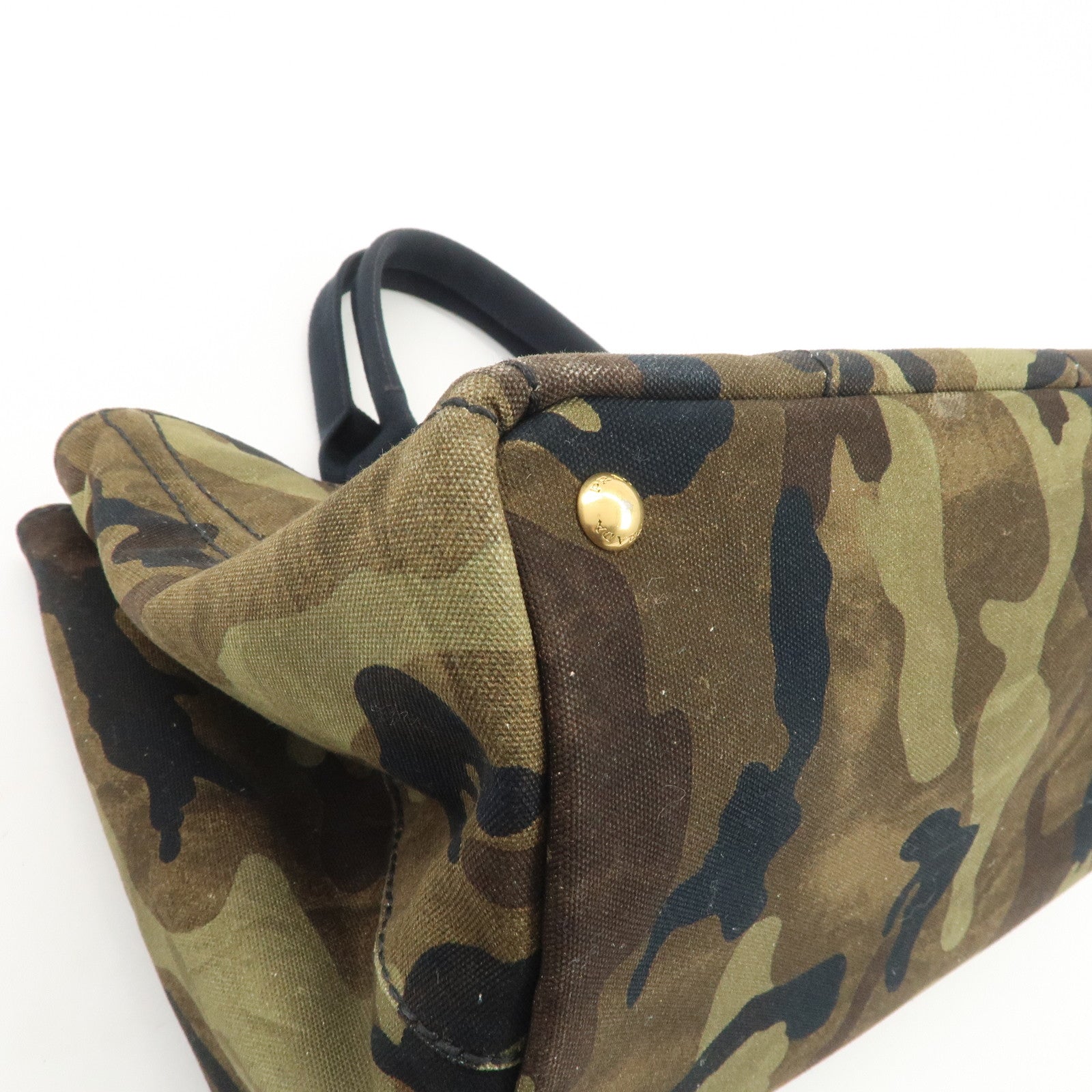 PRADA Triangle Logo Canapa Large Canvas Tote Hand Bag Khaki BN1872