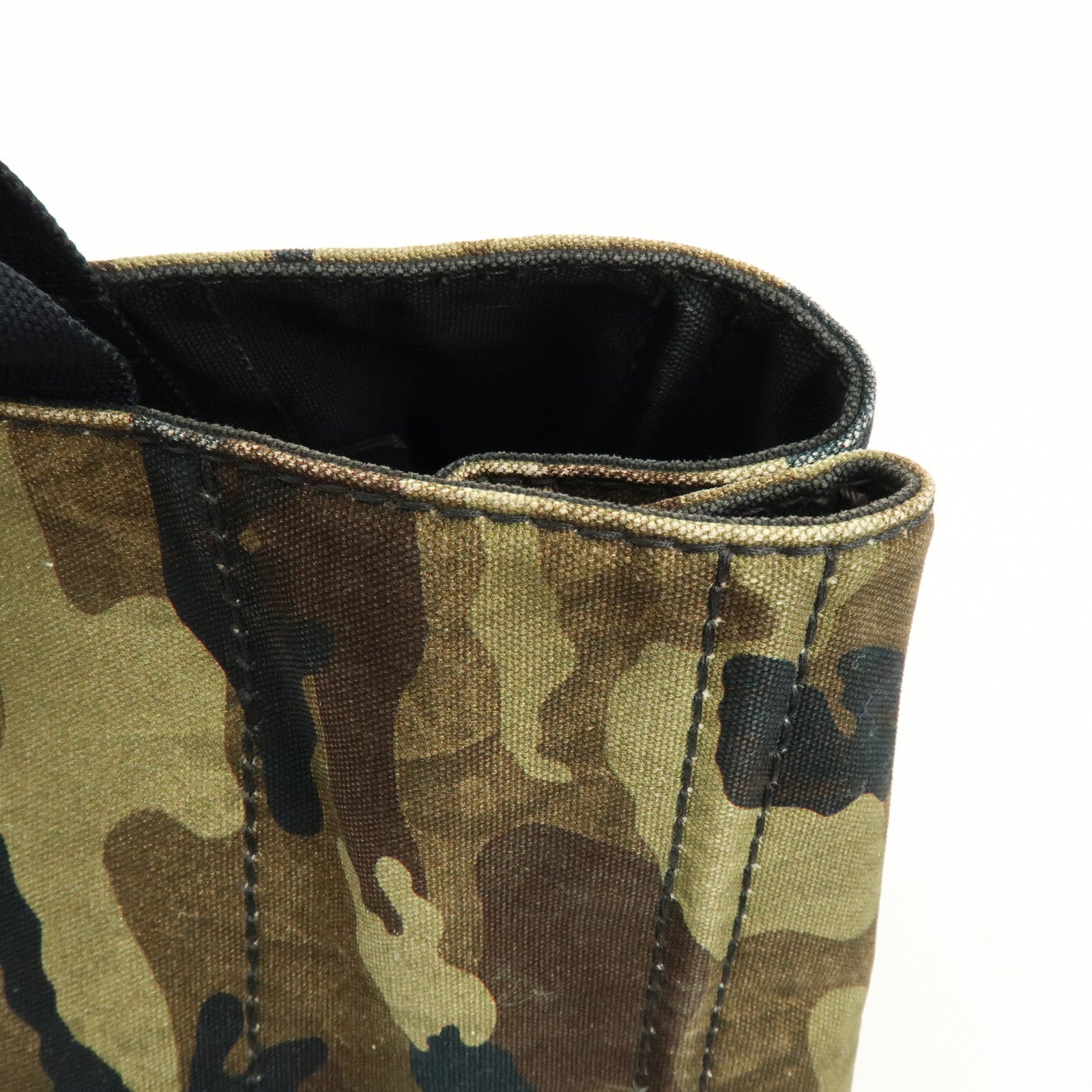 PRADA Canapa Large Tote Bag Hand Bag Khaki Black Brown BN1872