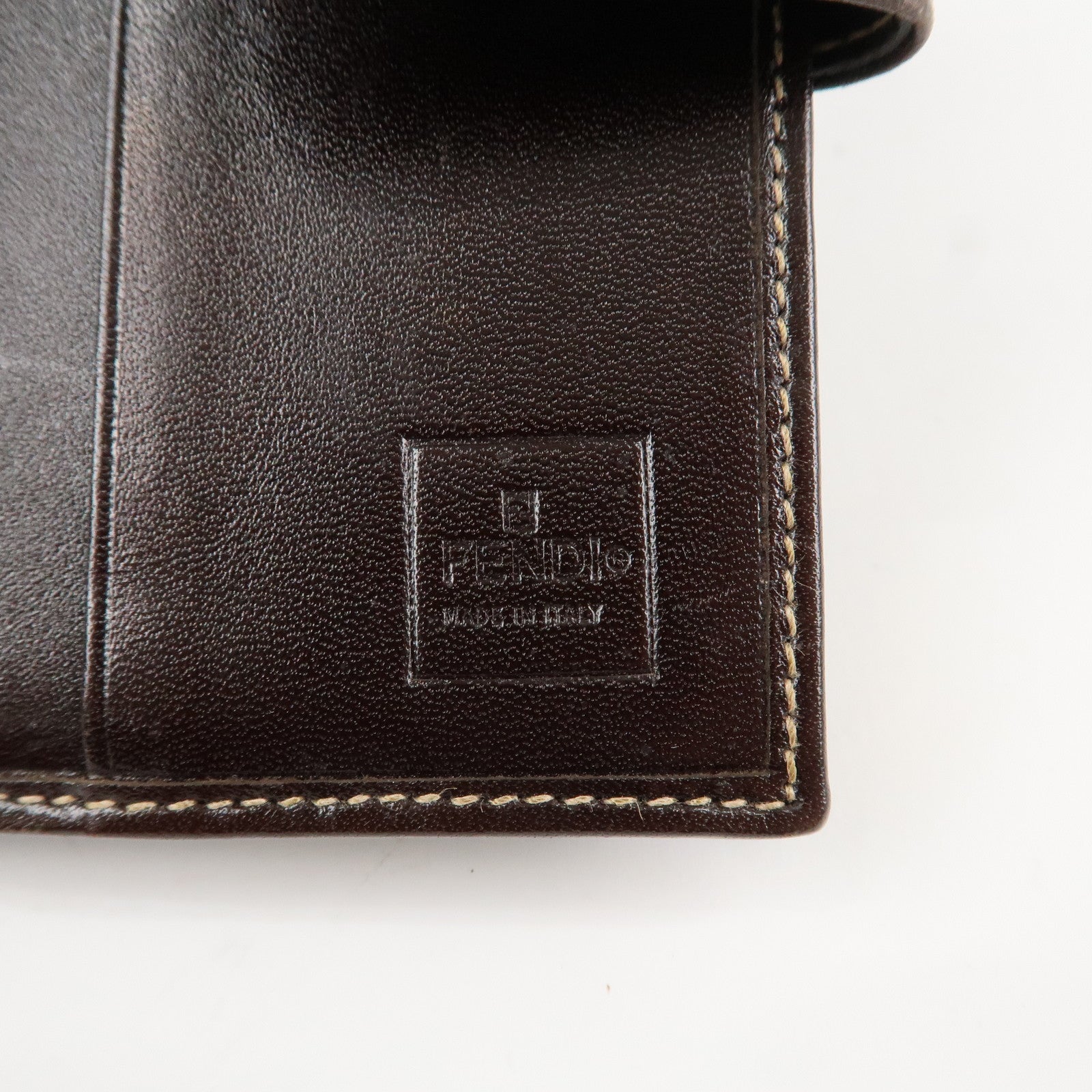 FENDI Zucca Canvas Leather Bi-Fold Wallet Brown Black Used