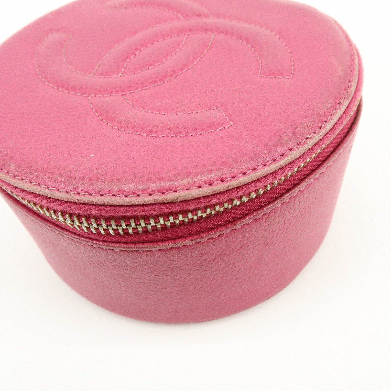 CHANEL Caviarskin Jewelry Case Cosmetic Case Accessory Pouch Pink