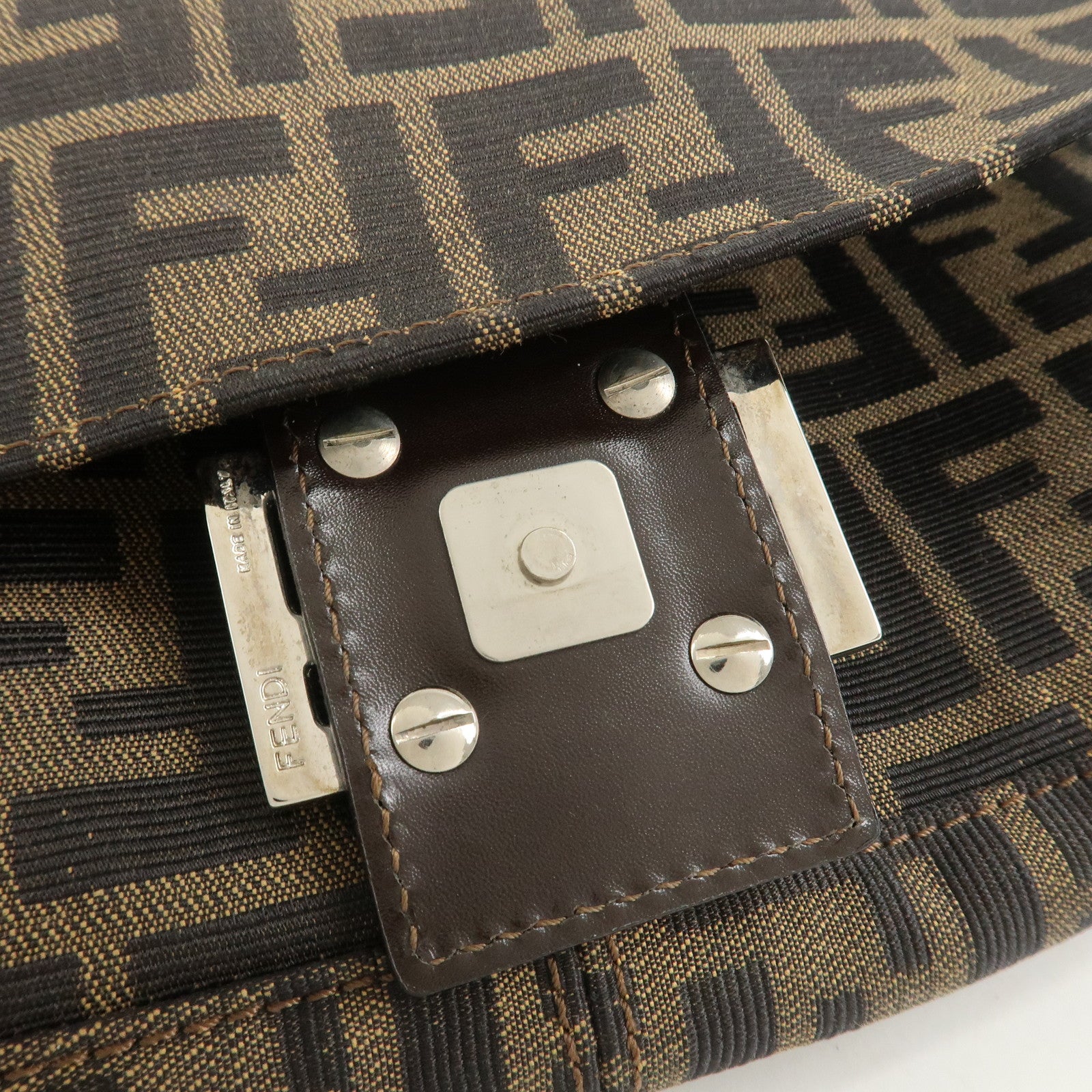 FENDI Mamma Baguette Canvas Leather Shoulder Bag Brown 26424