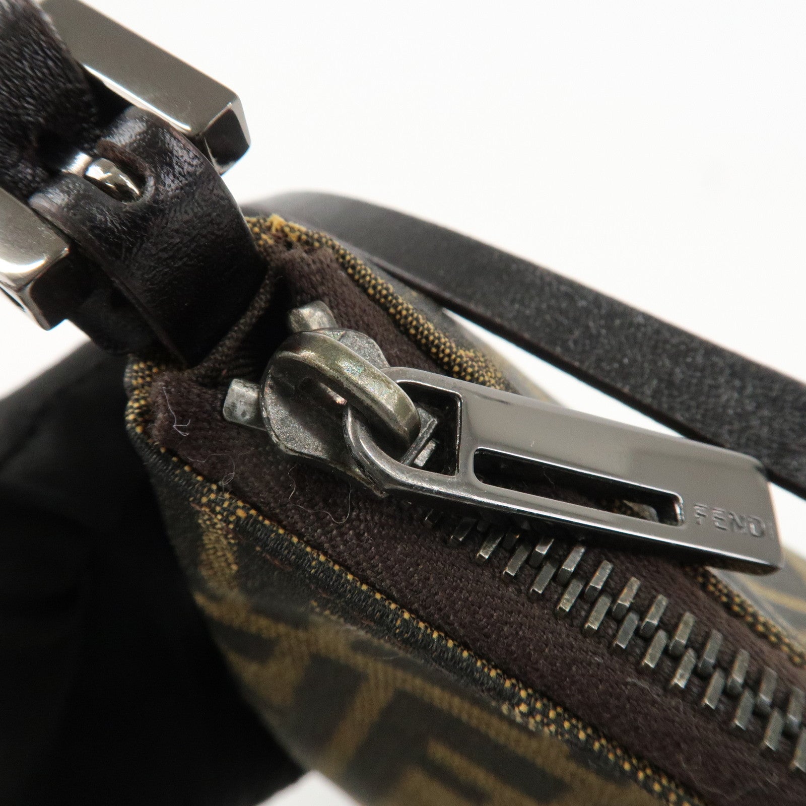 FENDI Zucca Canvas Leather Mini Hand Bag Dark Brown Black 8BR155 Used