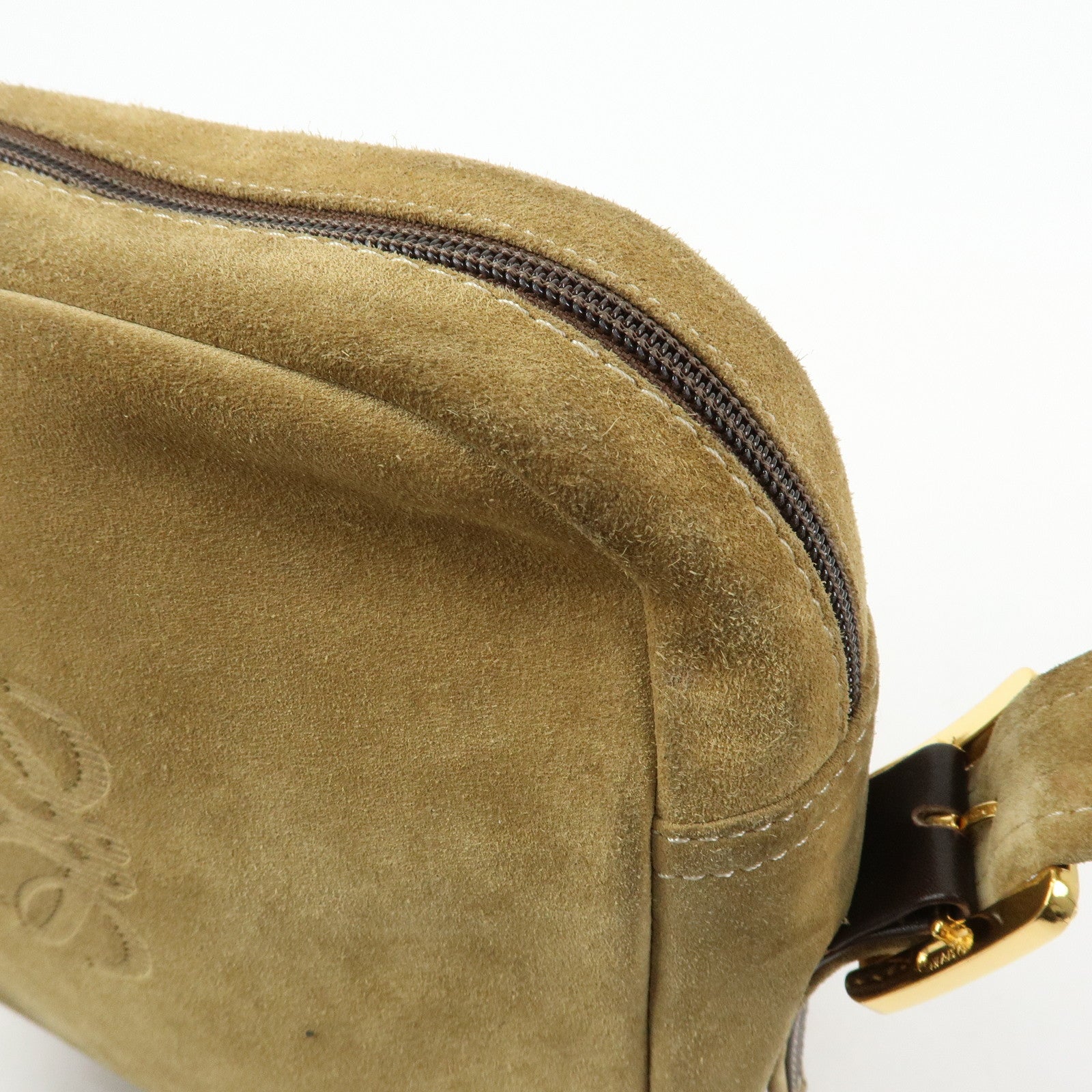 LOEWE Anagram Suede Leather Shoulder Bag Crossbody Bag Beige