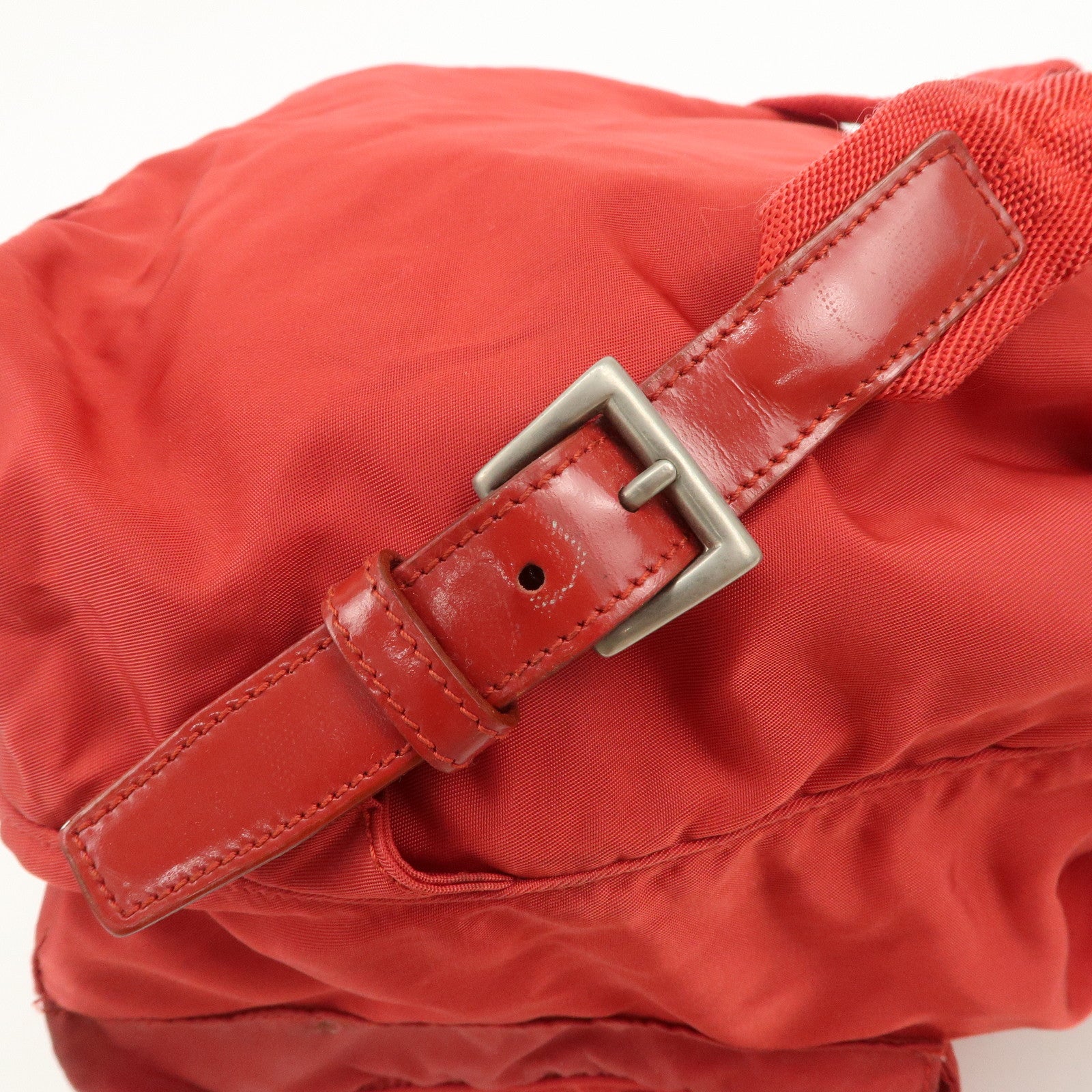 PRADA Triangle Logo Nylon Leather Backpack Rucksack Red