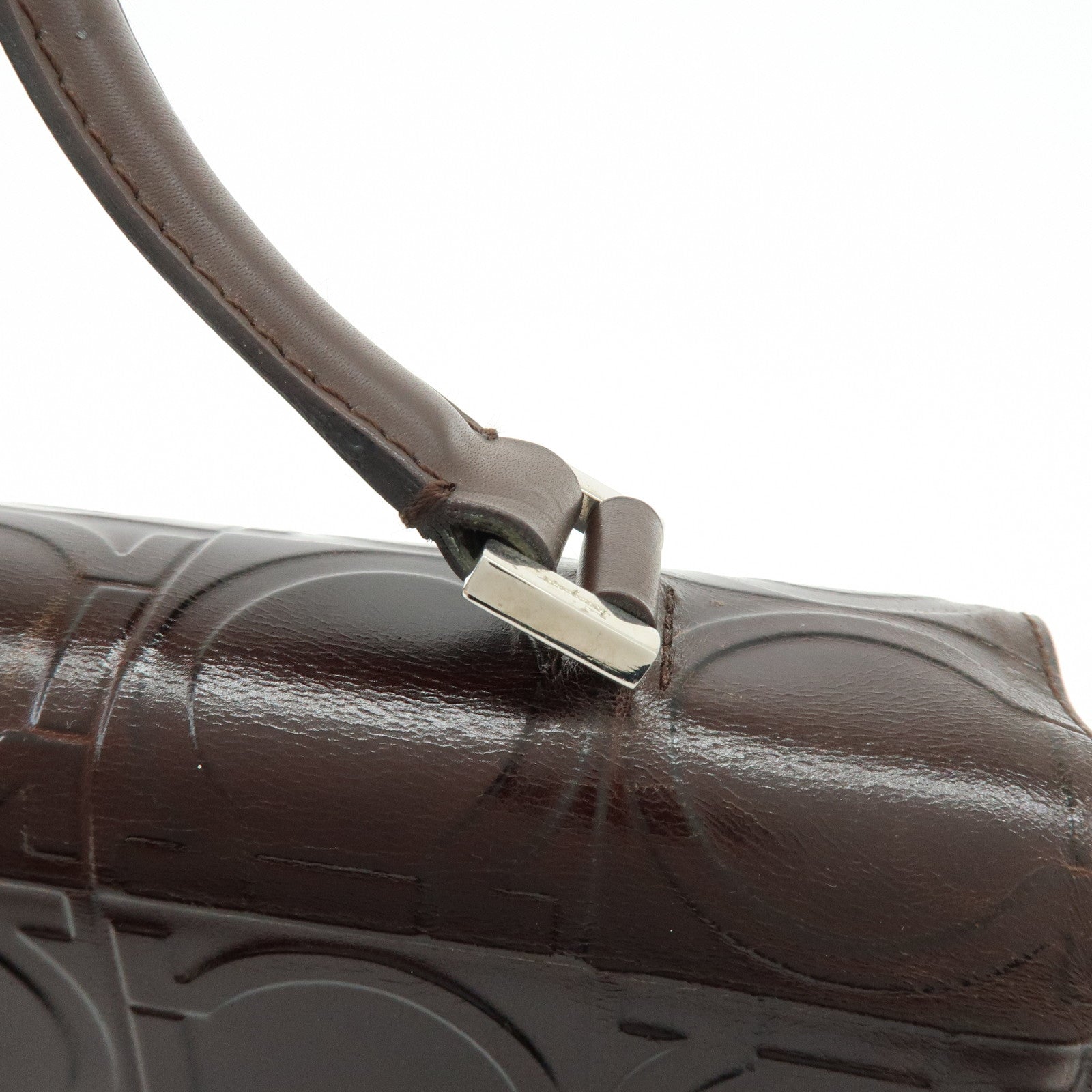 Ferragamo Gancini Leather Shoulder Bag Hand Bag Dark Brown
