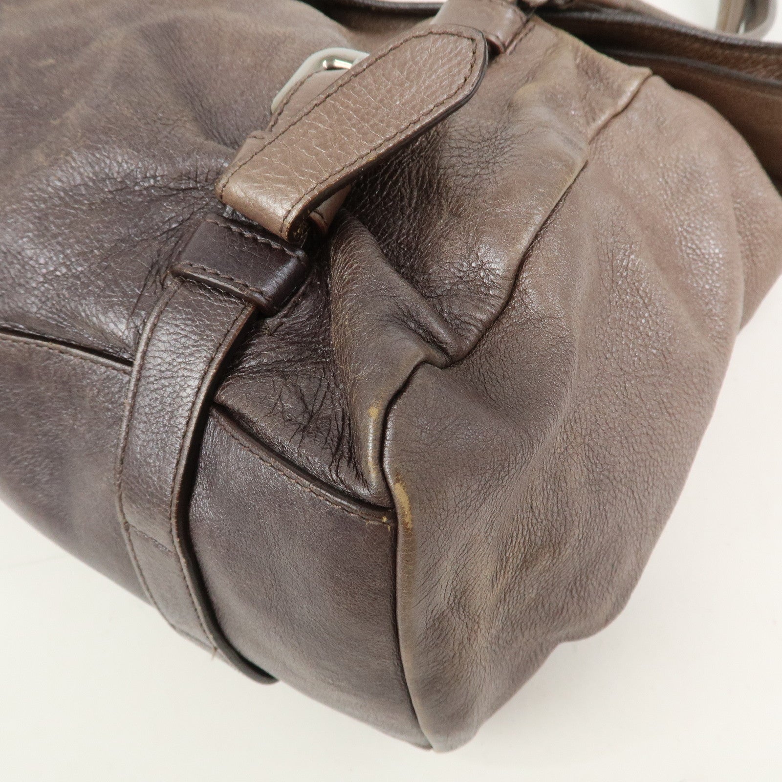PRADA Logo Leather Shoulder Bag Hand Bag Metallic Brown BR3901