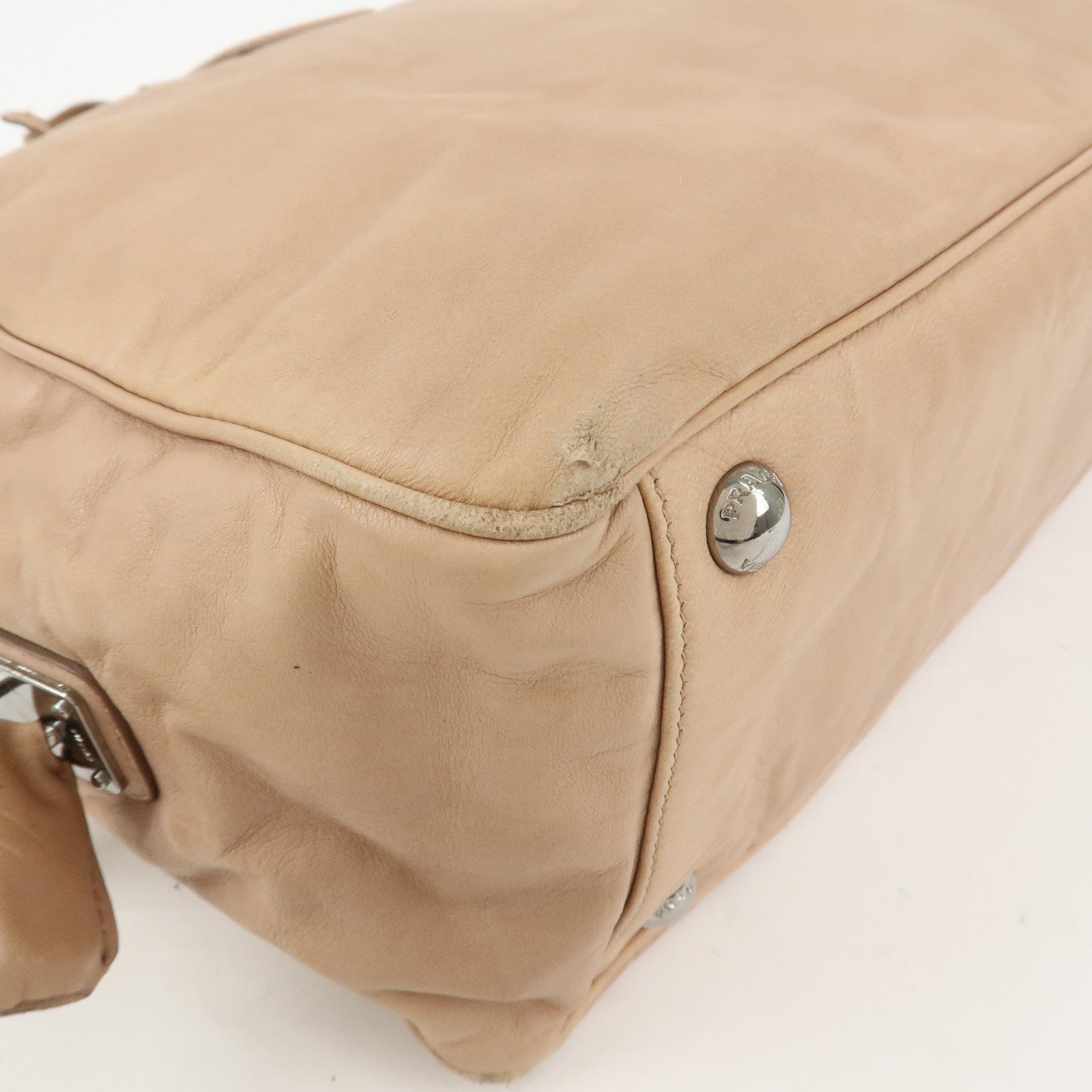 PRADA Logo Leather Hand Bag Shoulder Bag Pink Beige BL094F