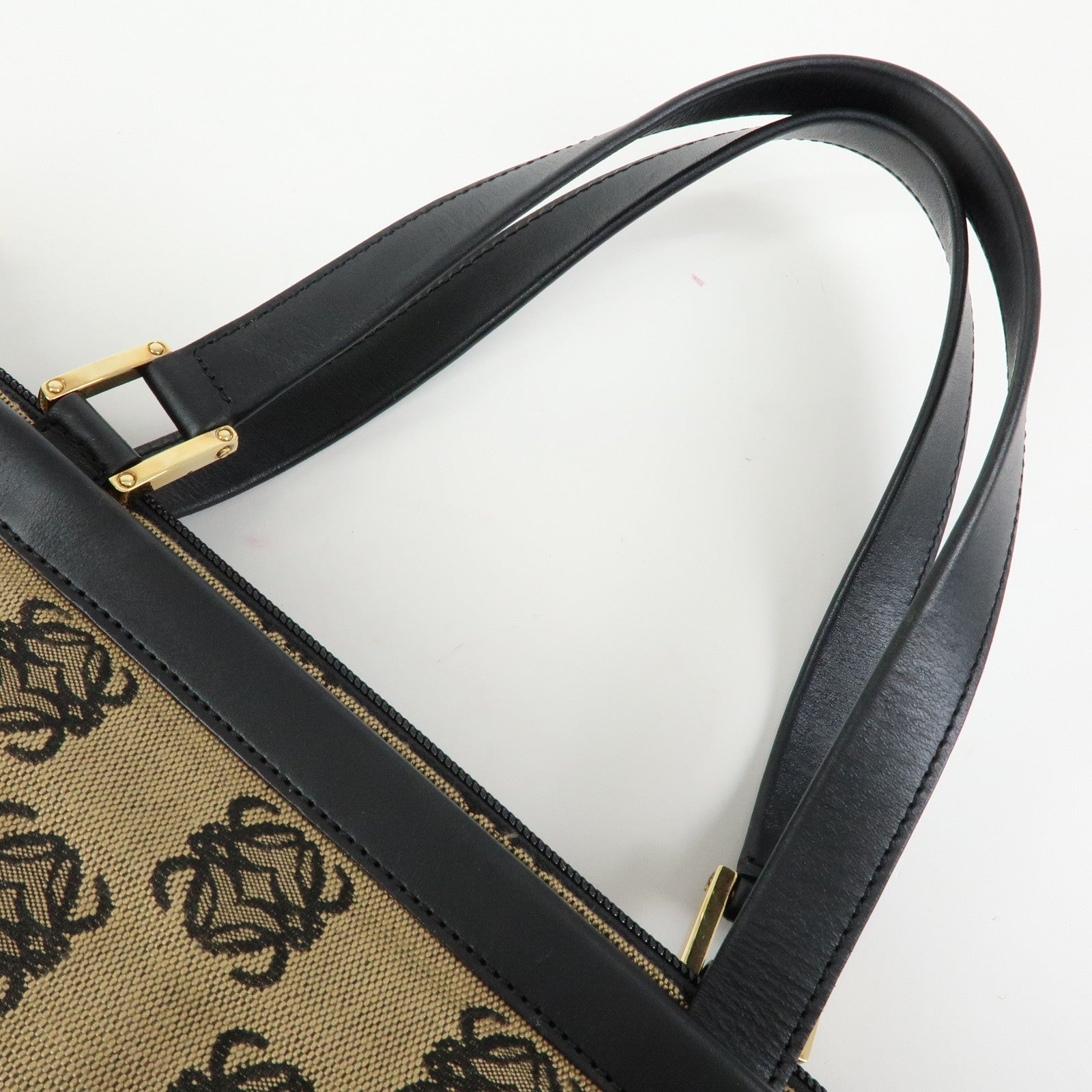 LOEWE Anagram Jacquard Canvas Leather Tote Bag Beige Black