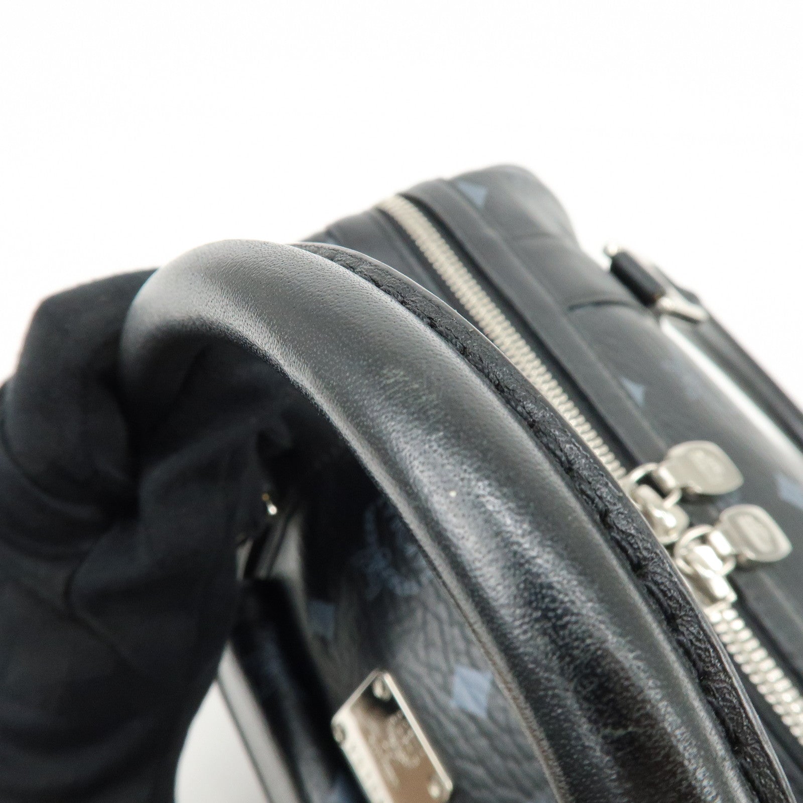 MCM Visetos PVC Leather Boston Bag Hand Bag Black
