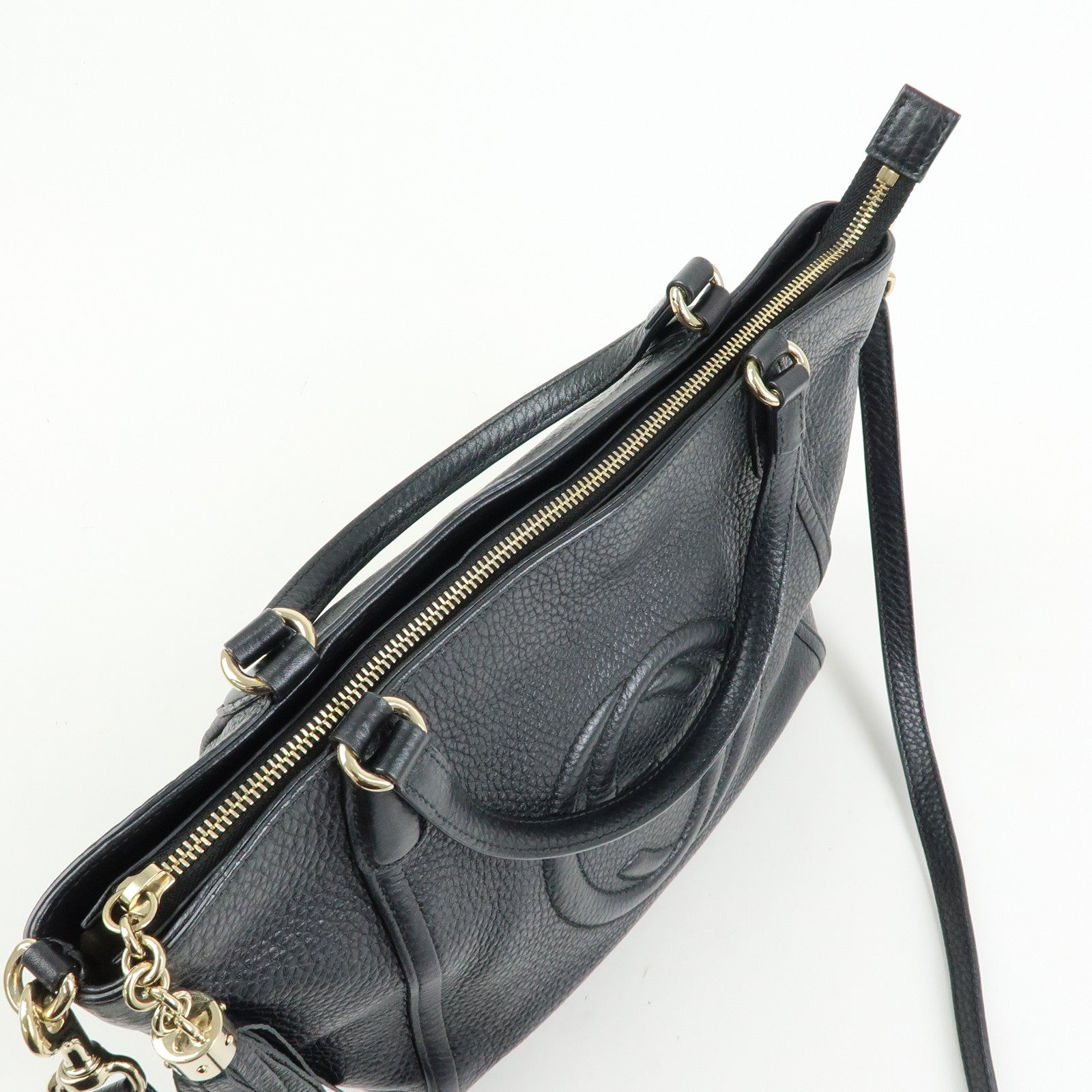 GUCCI Interlocking G SOHO Leather 2Way Bag Hand Bag Black 369176