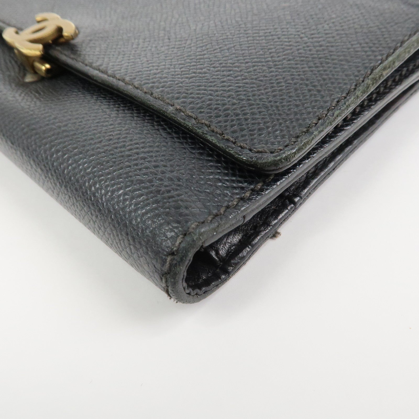 CHANEL COCO Mark Calf Leather Compact Wallet Black
