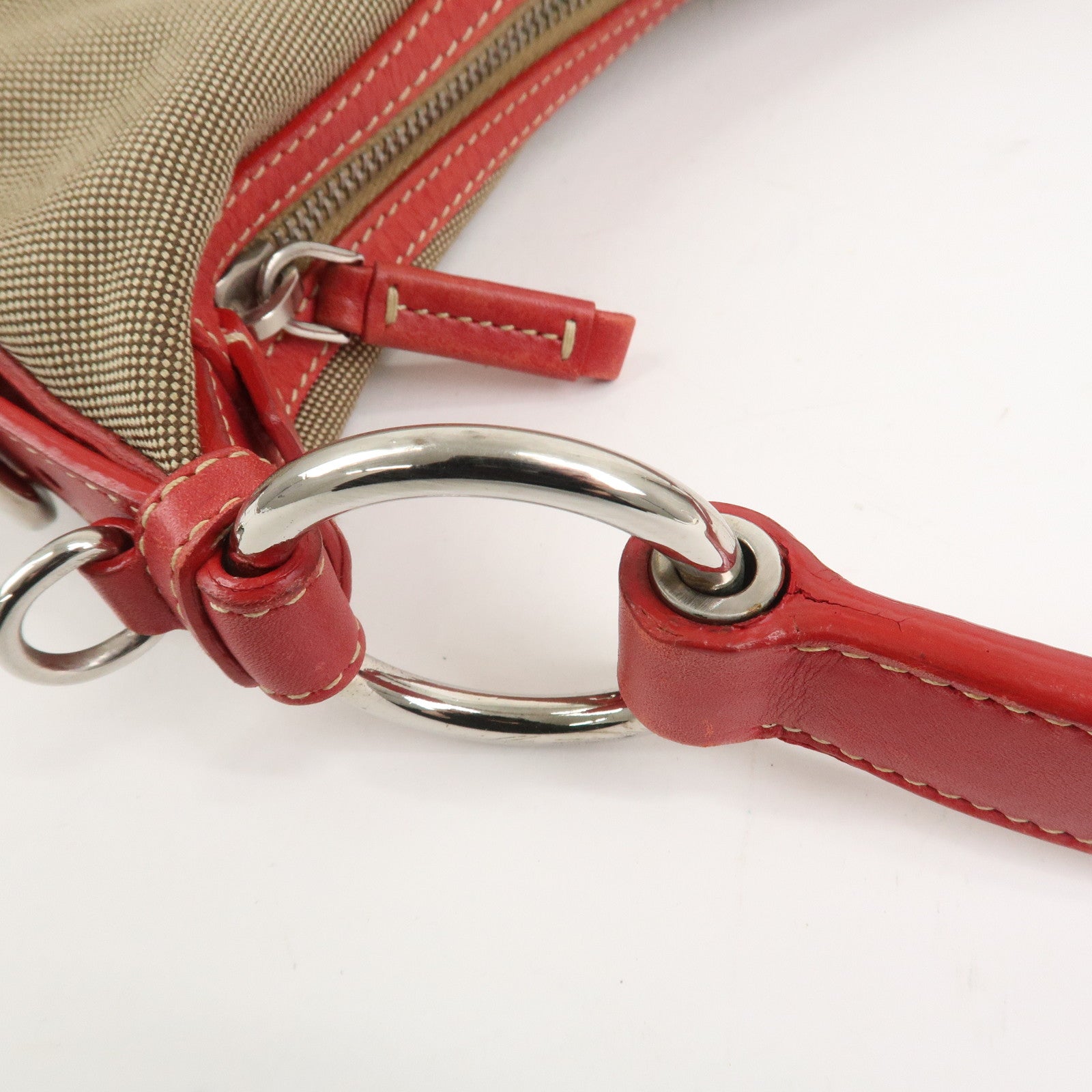 PRADA Logo Jacguard Leather Shoulder Bag Light Brown Red BR3429