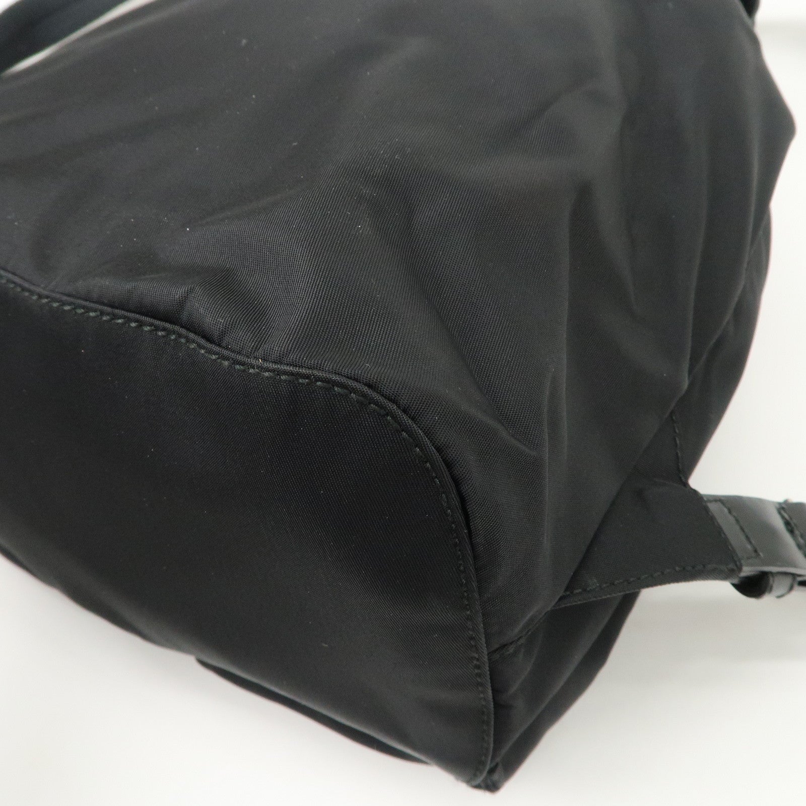 PRADA Triangle Logo Leather Nylon Backpack Black B6677 Used