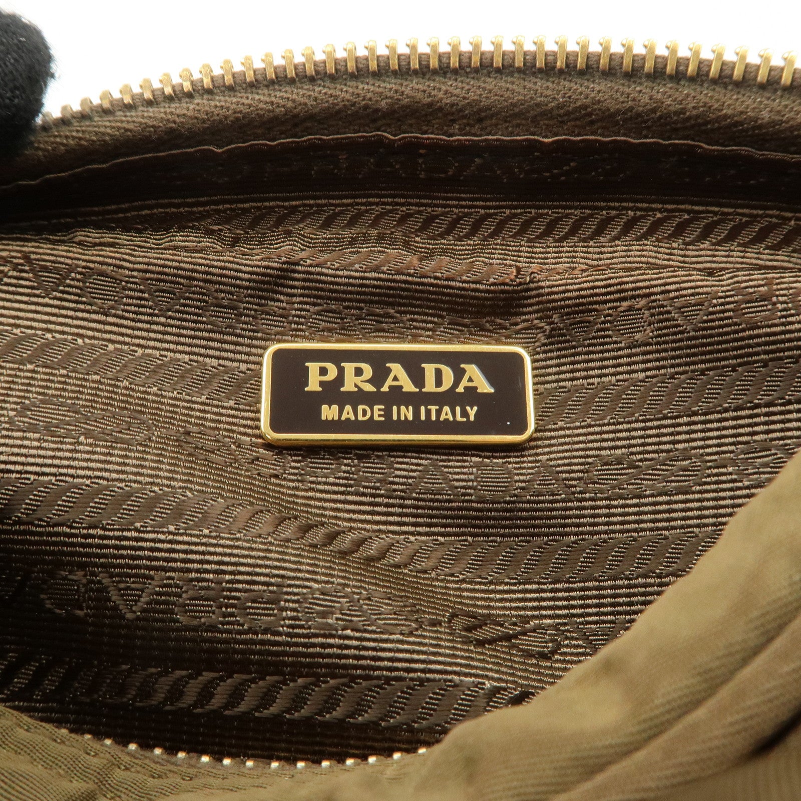 PRADA Set of 2 Leather Nylon Pouch Cosmetic Pouch Gray Khaki Used