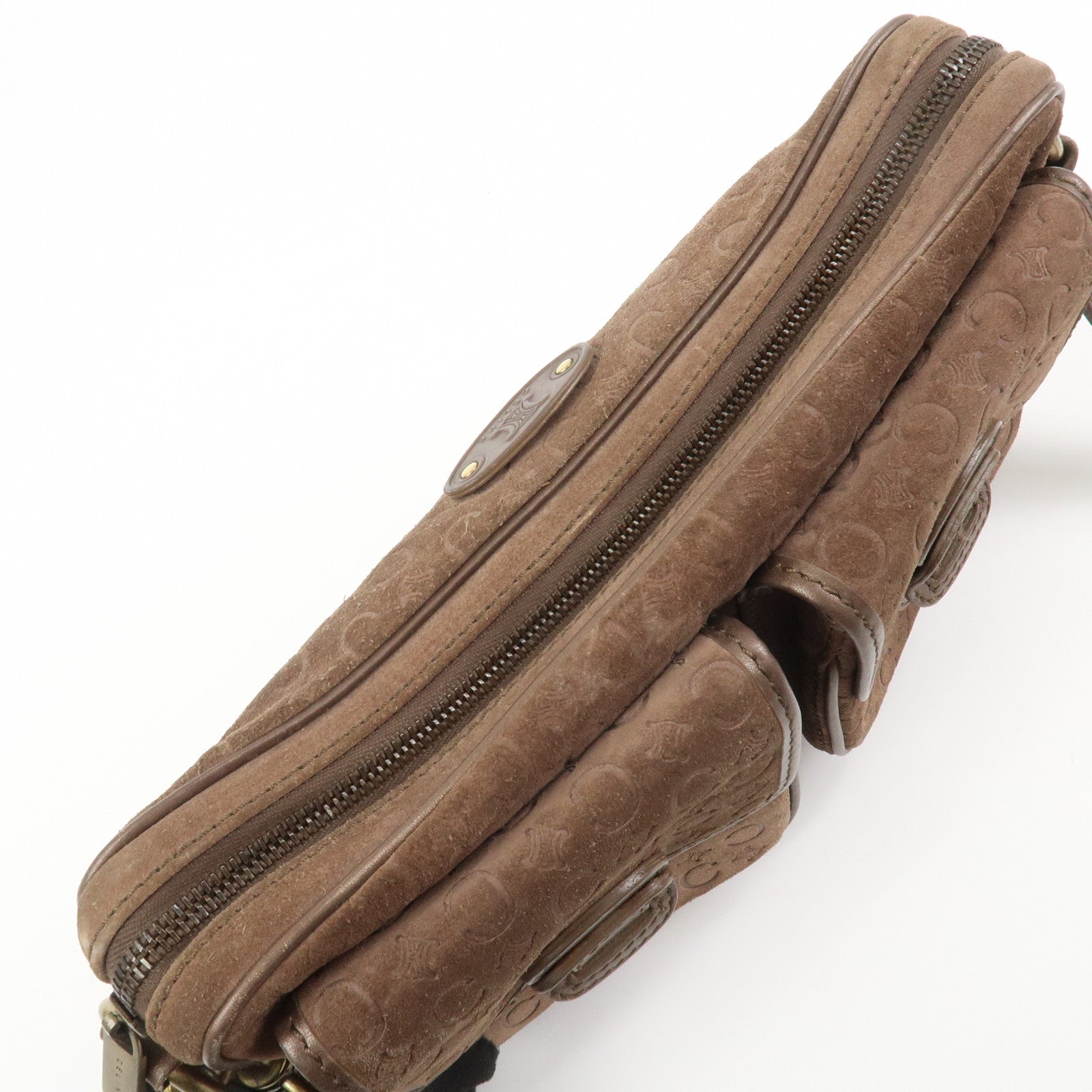 CELINE C Macadam Suede Leather Shoulder Bag Crossbody Bag Brown