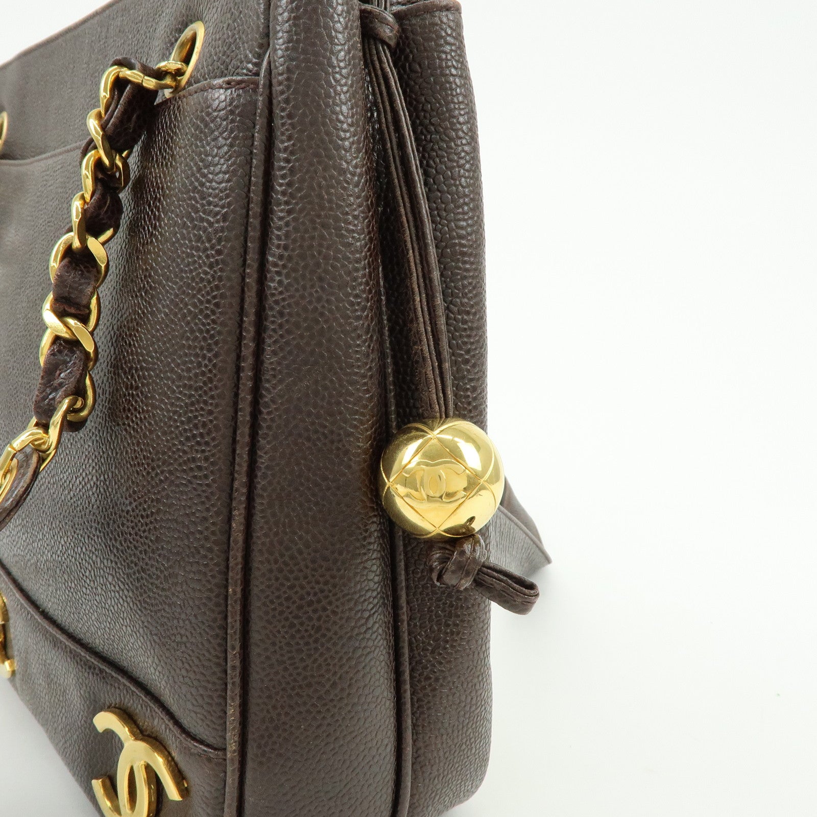 CHANEL Triple COCO Mark Caviarskin Chain Shoulder Bag Brown