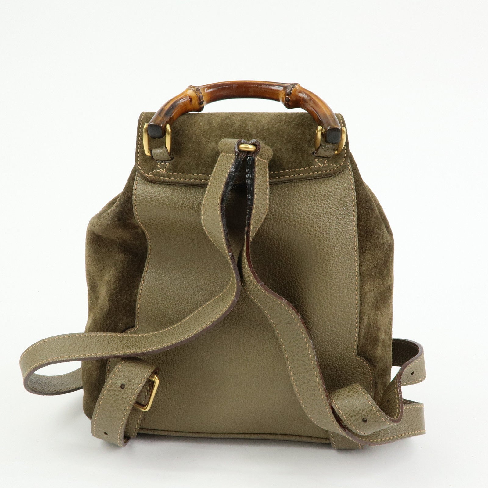 GUCCI Bamboo Suede Leather Backpack Rucksack Khaki 003・2058