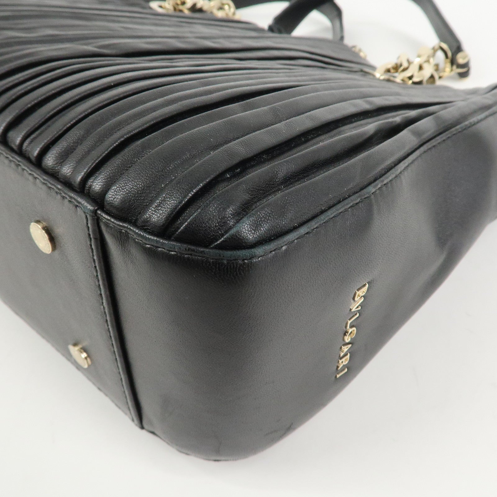 BVLGARI Monete Nappa Plisse Chain Shoulder Bag Tote Bag Black