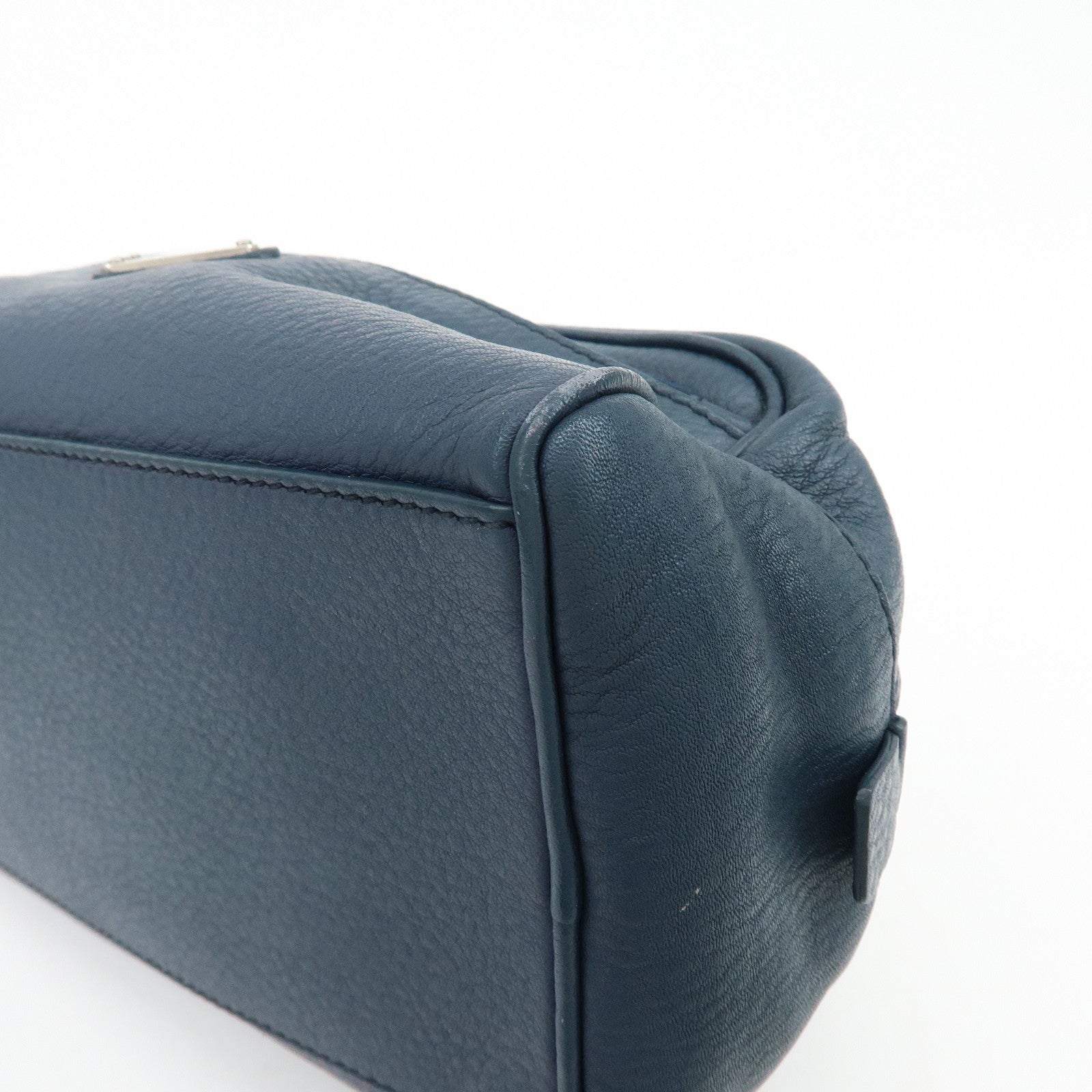 PRADA Triangle Logo Leather Cosmetic Pouch Accessory Pouch Navy