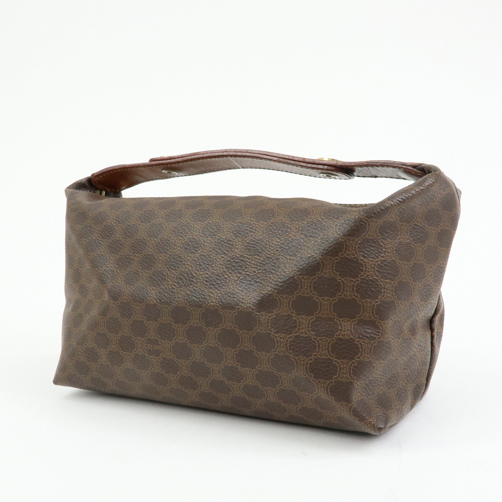 CELINE Macadam PVC Leather Hand Bag Pouch Brown