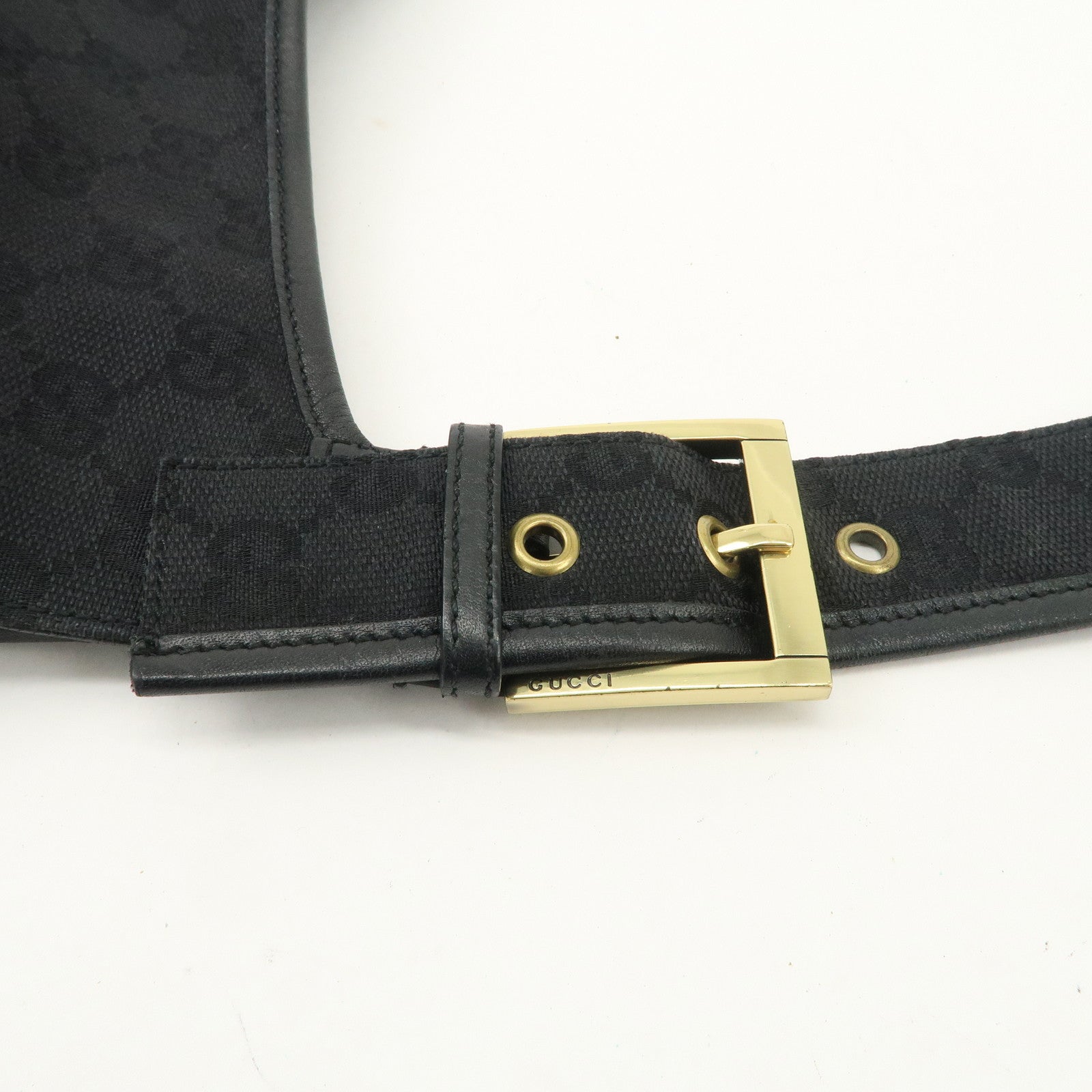 GUCCI GG Canvas Leather Shoulder Bag Hand Bag Black 90665 Used