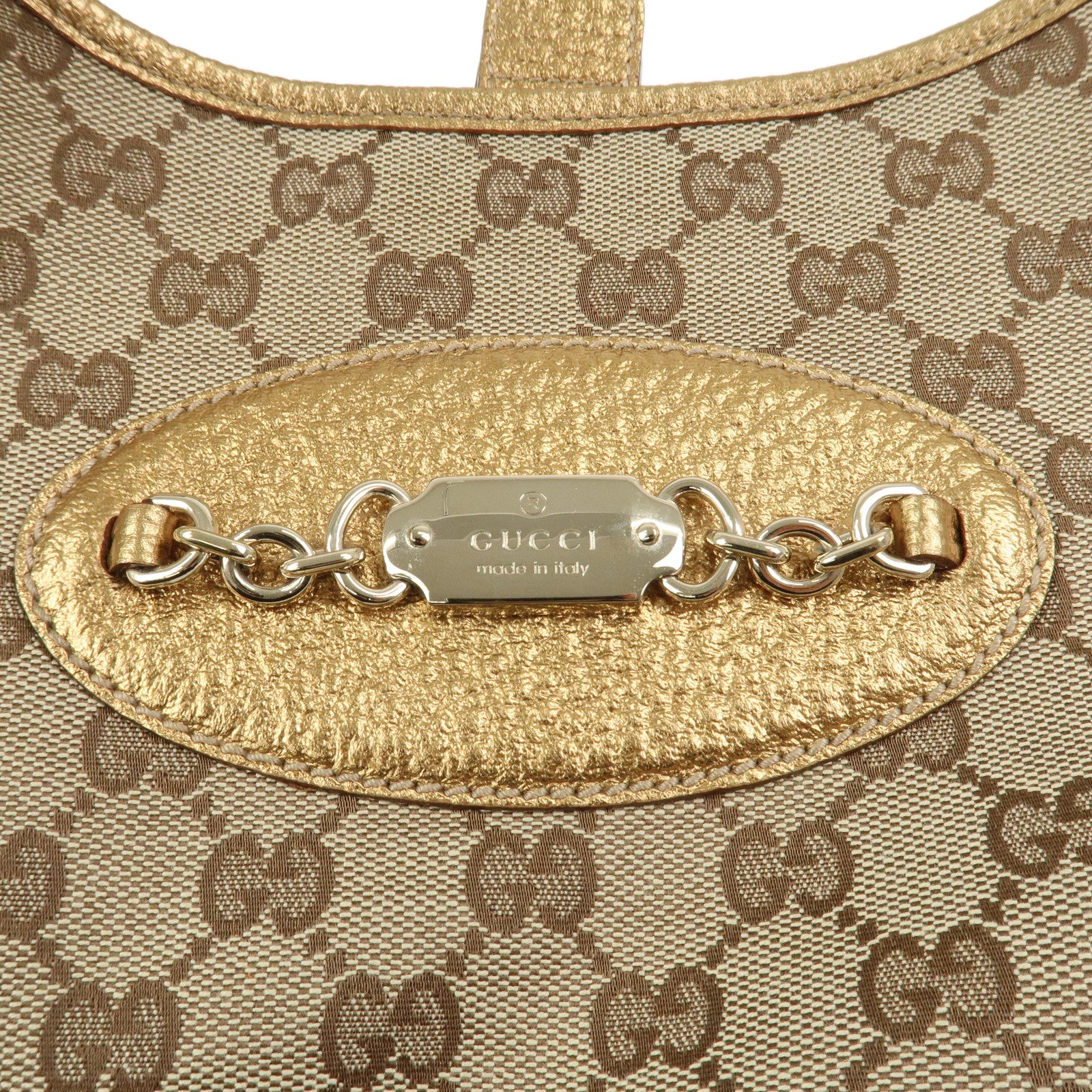 GUCCI GG Monogram Canvas Leather Shoulder Bag Beige Gold 145778