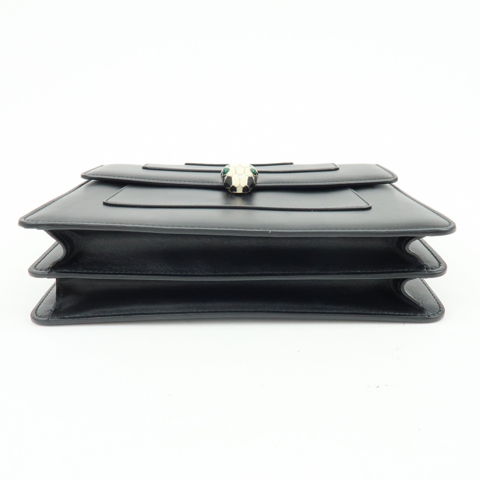 BVLGARI Serpenti Forever Top Handle Calf Leather Hand Bag Black