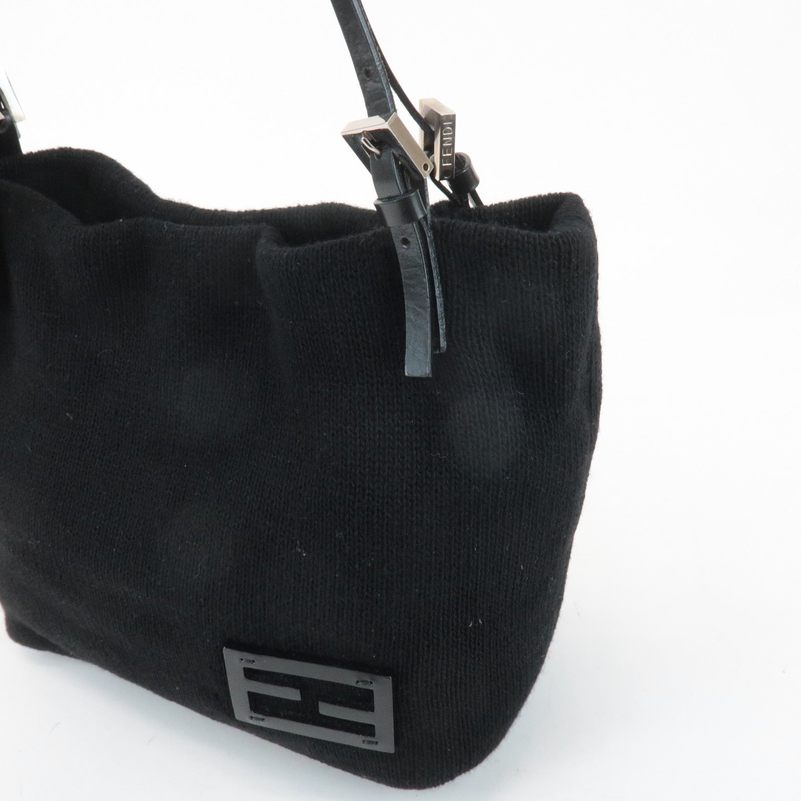 FENDI Wool Leather Tote Bag Shoulder Bag Black 26633 Used