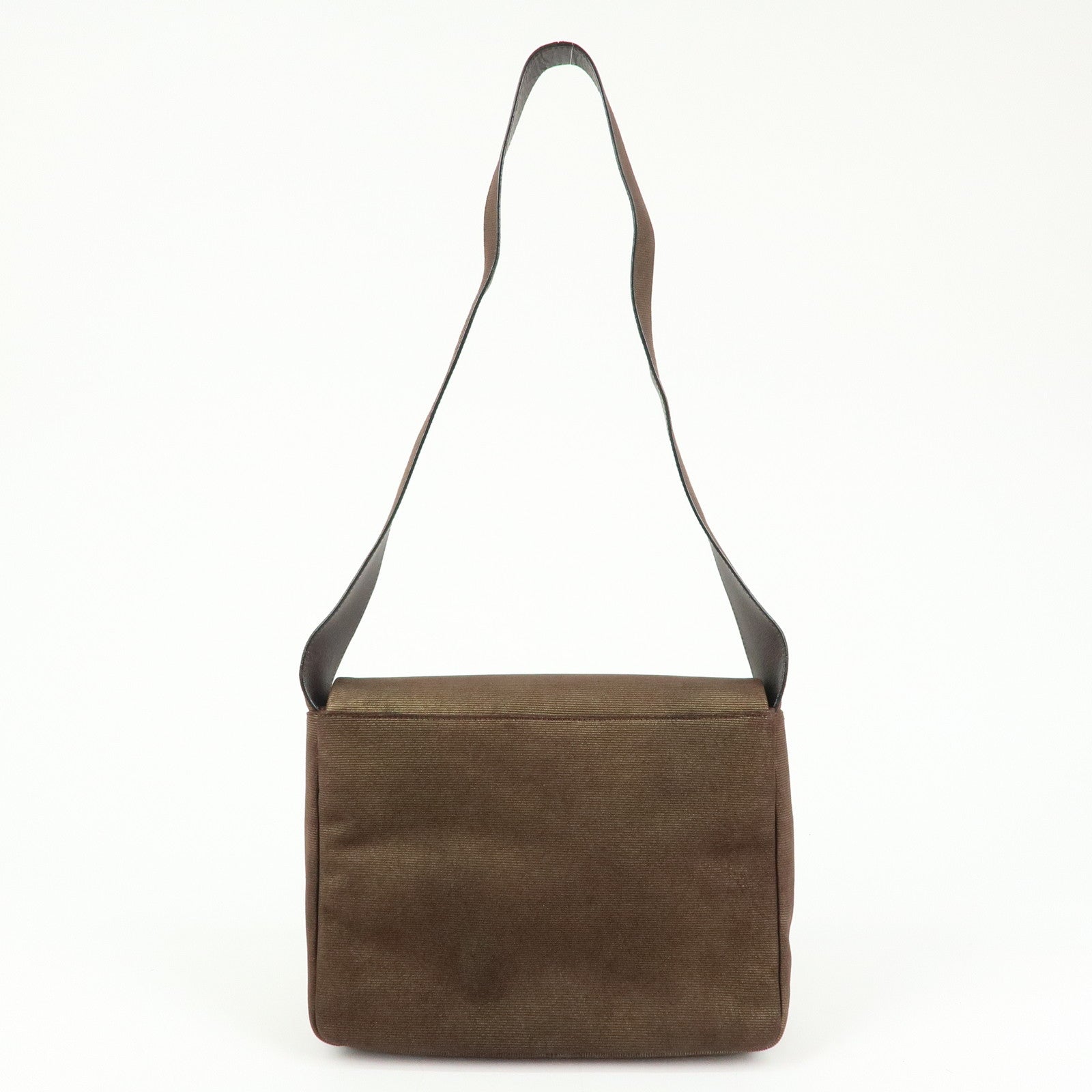 Ferragamo Logo Gancini Canvas Leather Shoulder Bag Brown