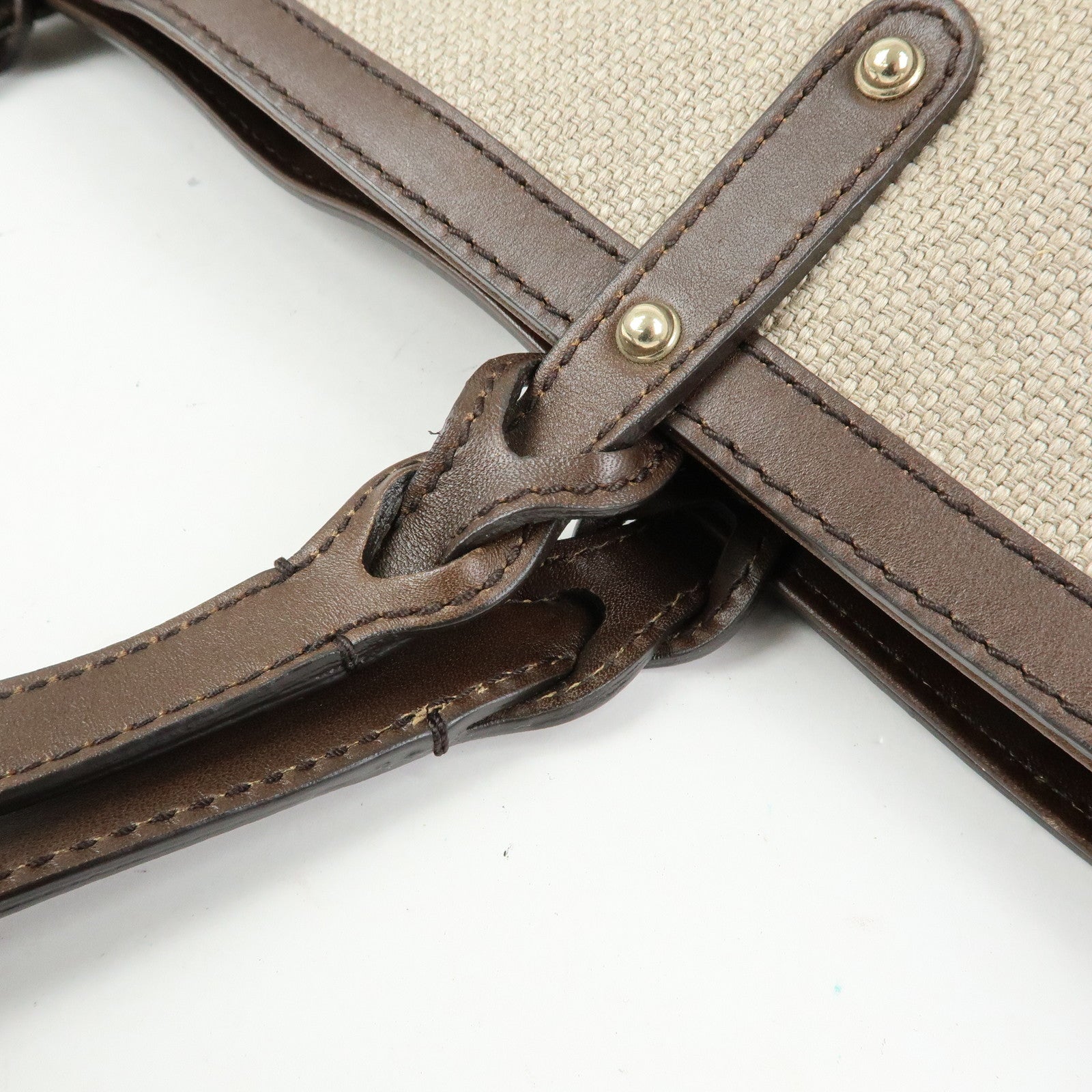 GUCCI GUCCI Craft Canvas Leather Tote Bag Beige Brown 247207