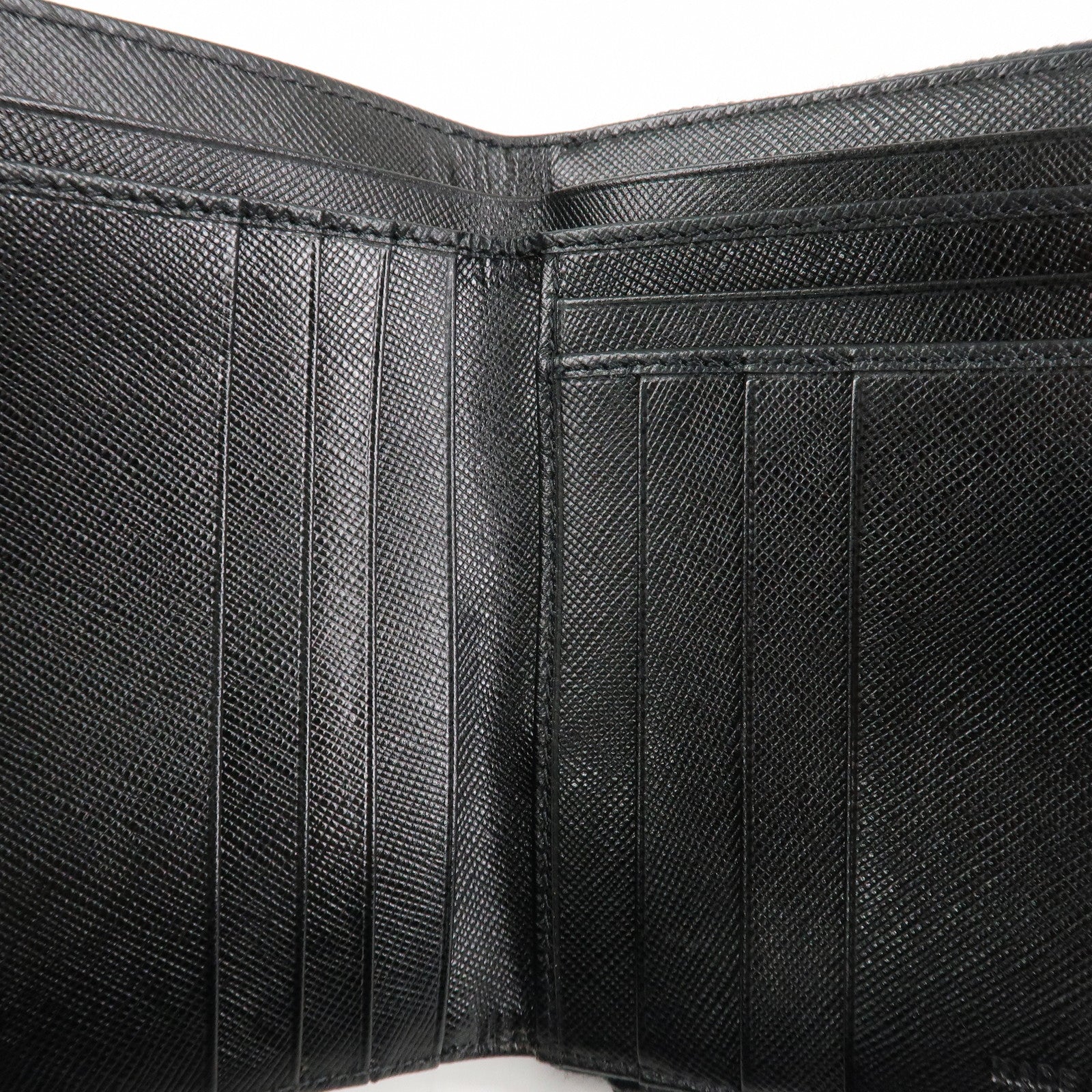 PRADA Nylon Saffiano Leather Bi-fold Round zippy Wallet Black Used