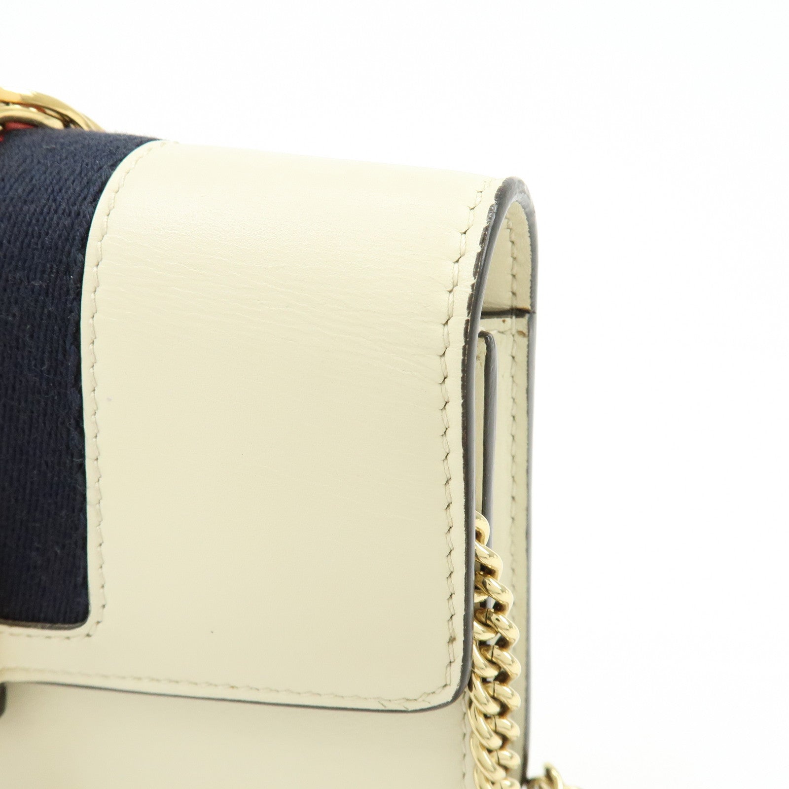 GUCCI Sherry Silvie Leather Canvas Chain Shoulder Bag White 494646