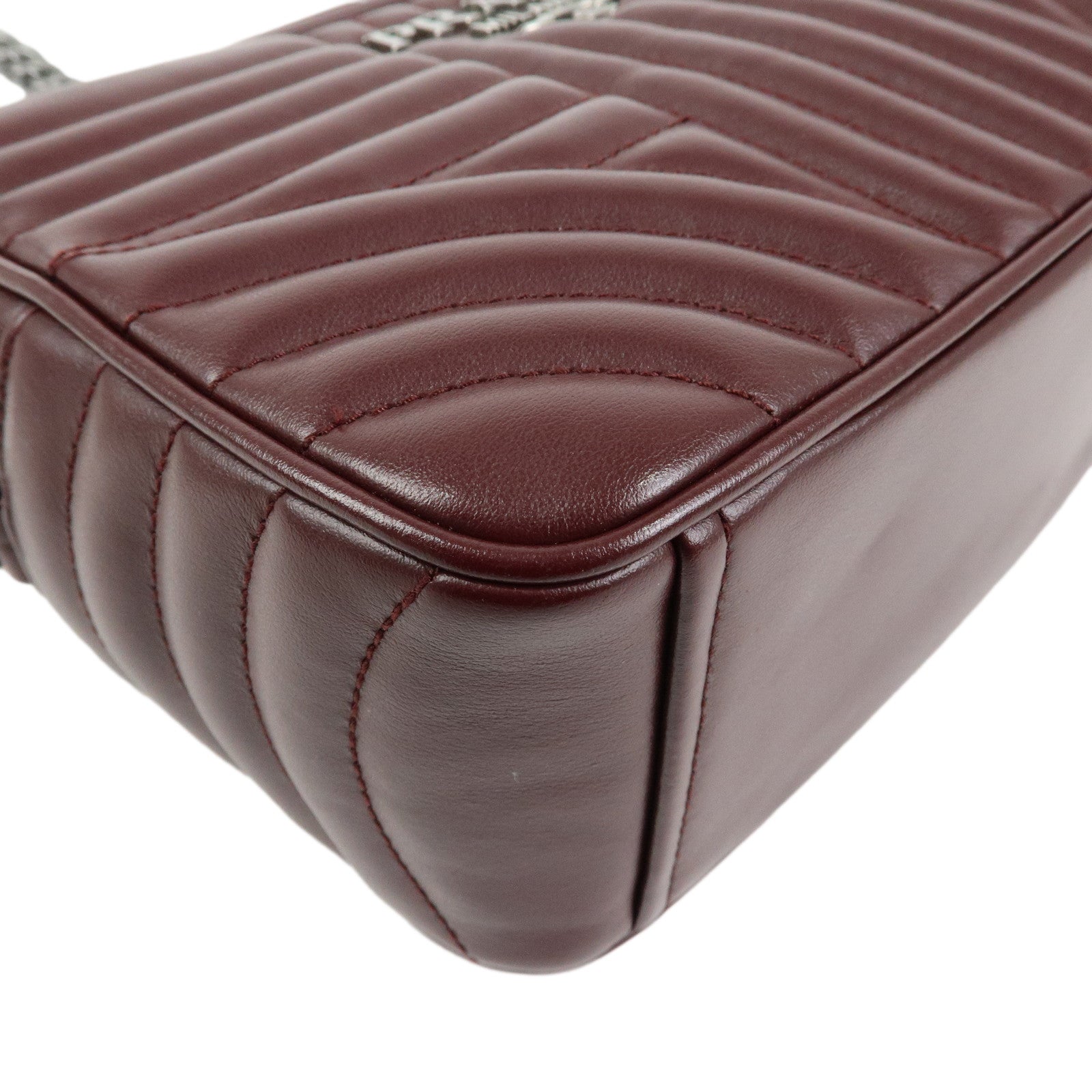 PRADA Leather Chain Shoulder Bag Crossbody Bag Bordeaux 1BH083