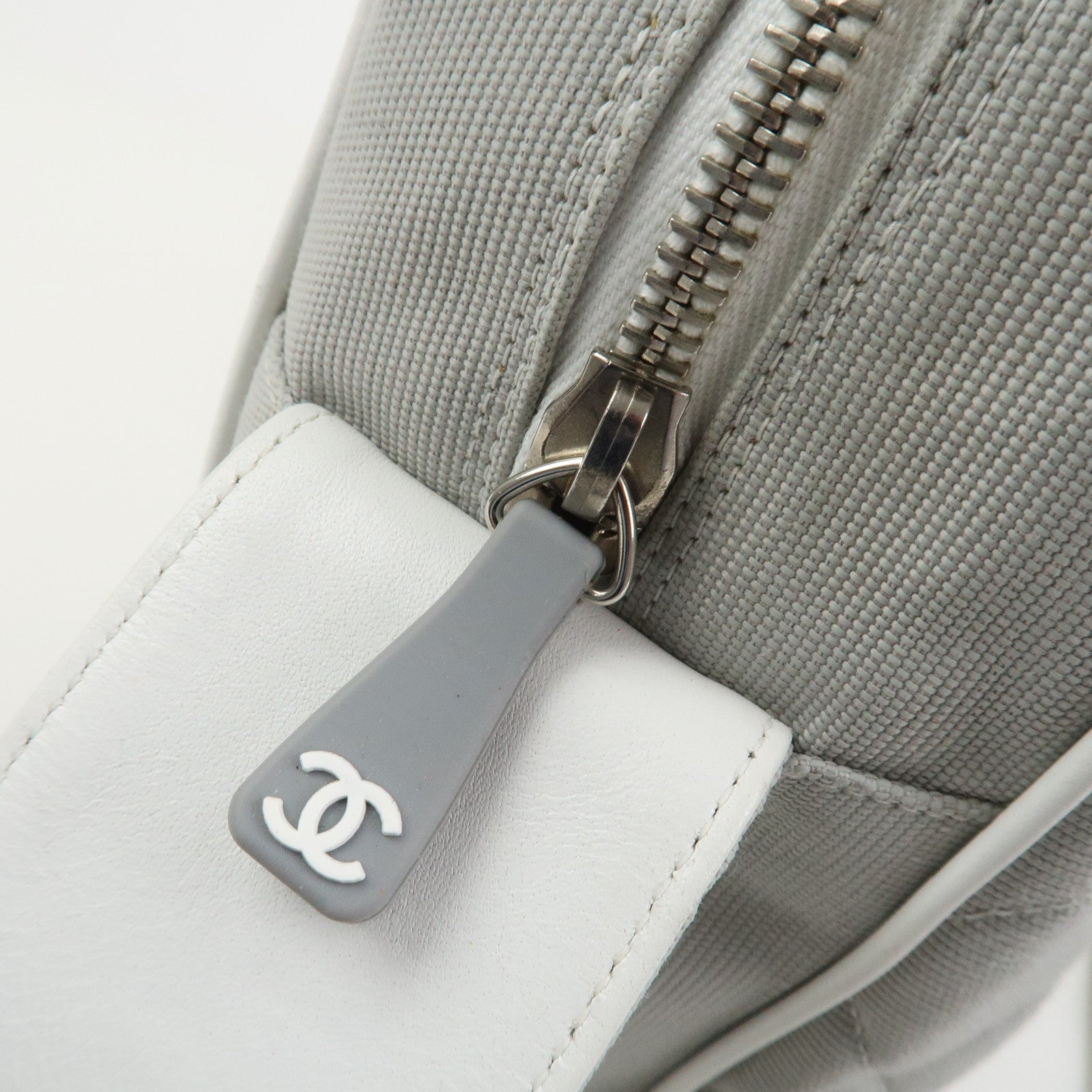 CHANEL Sports Line COCO Mark Canvas Leather Shoulder Bag Gray White