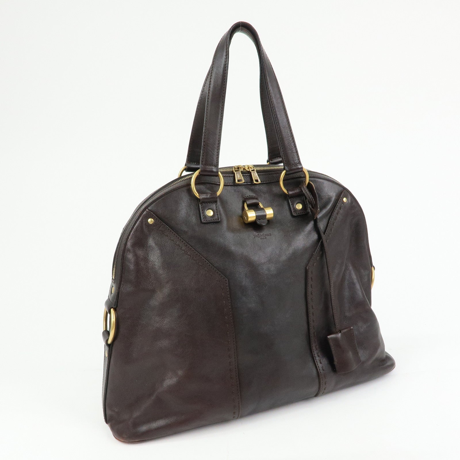 SAINT LAURENT PARIS Muse Leather Hand Bag Shoulder Bag Dark Brown