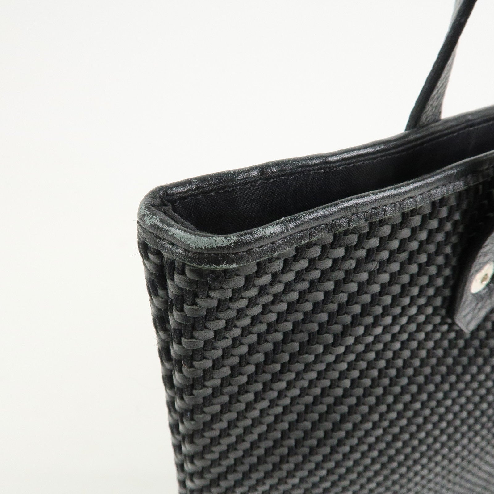 HERMES Amedaba PM Diago Canvas Leather Tote Bag Hand Bag Black