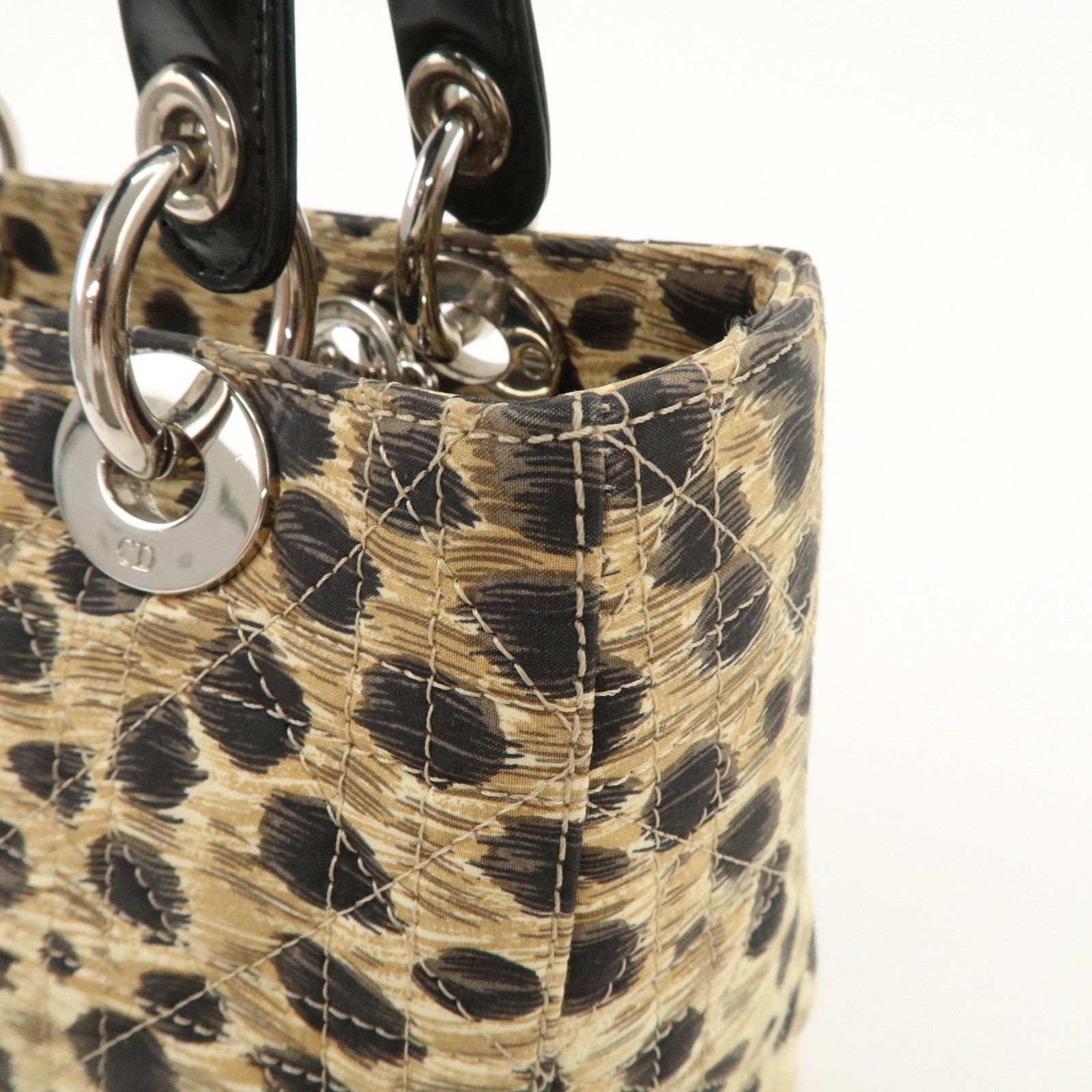 Christian Dior Lady Dior Cannage Nylon 2Way Bag Hand Bag Leopard Used