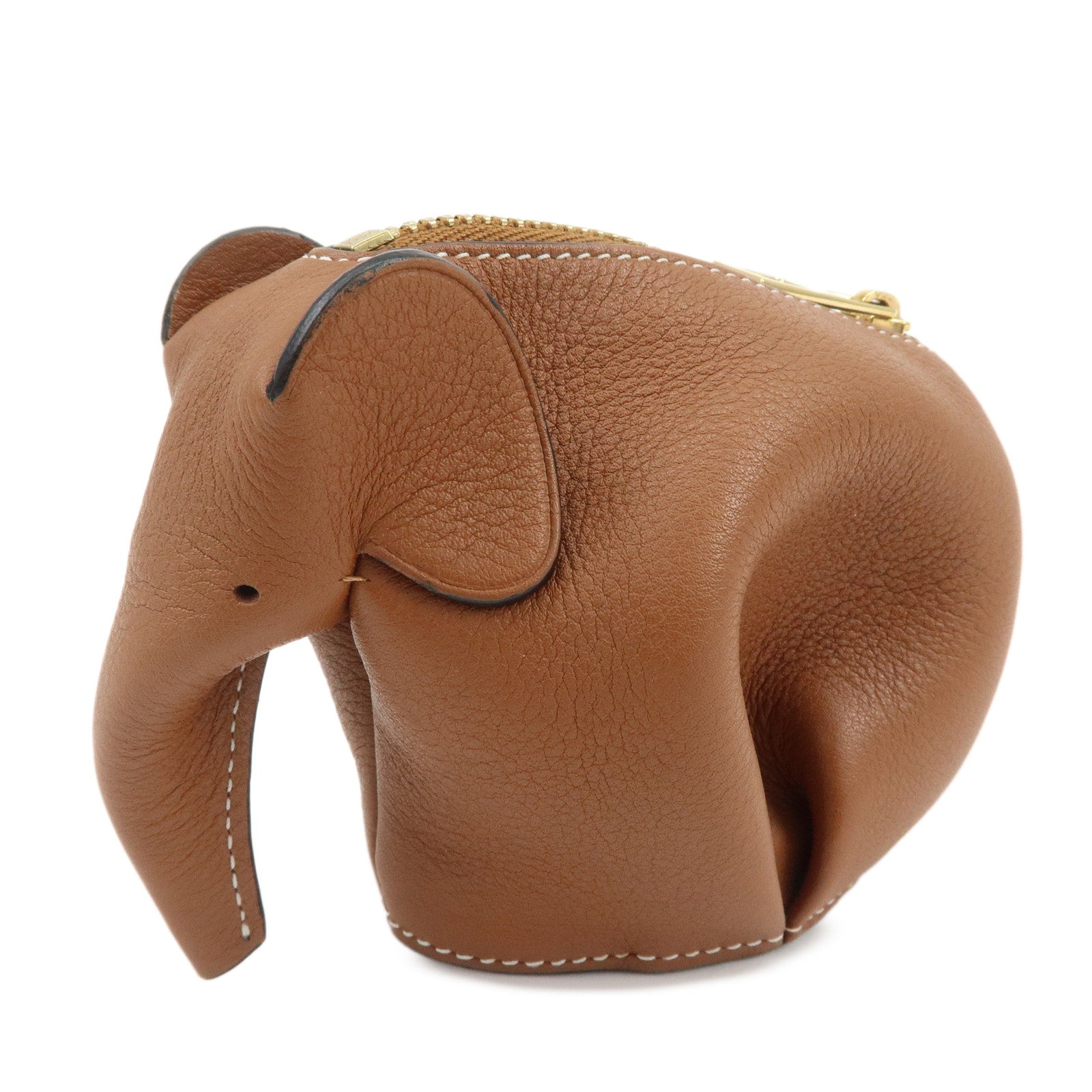 LOEWE Calf Leather Elephant Coin Case Coin Purse Brown
