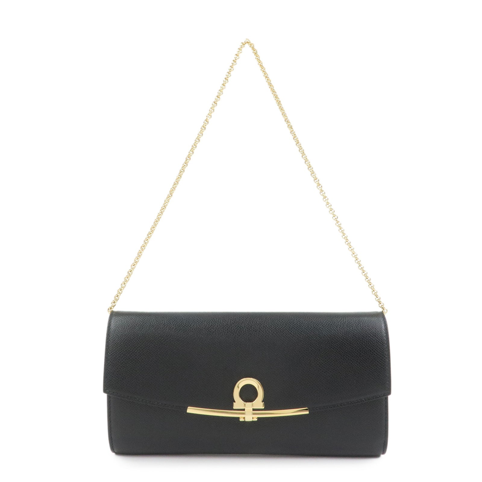 Ferragamo Gancini Leather Chain Shoulder Bag Black