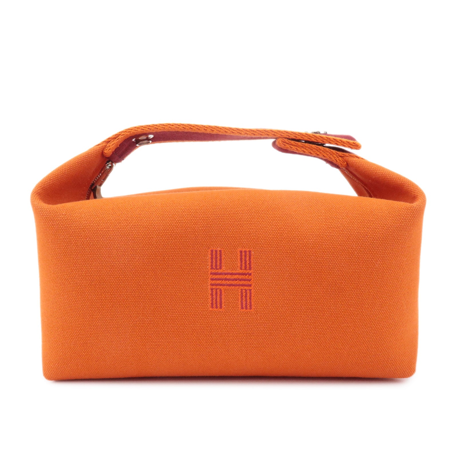 HERMES Canvas Bride A Brac PM Hand Bag Orange Silver HDW Used