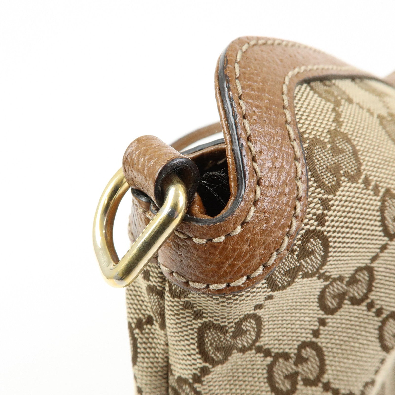 GUCCI Interlocking G GG Canvas Leather Hand Bag Beige Brown 353120