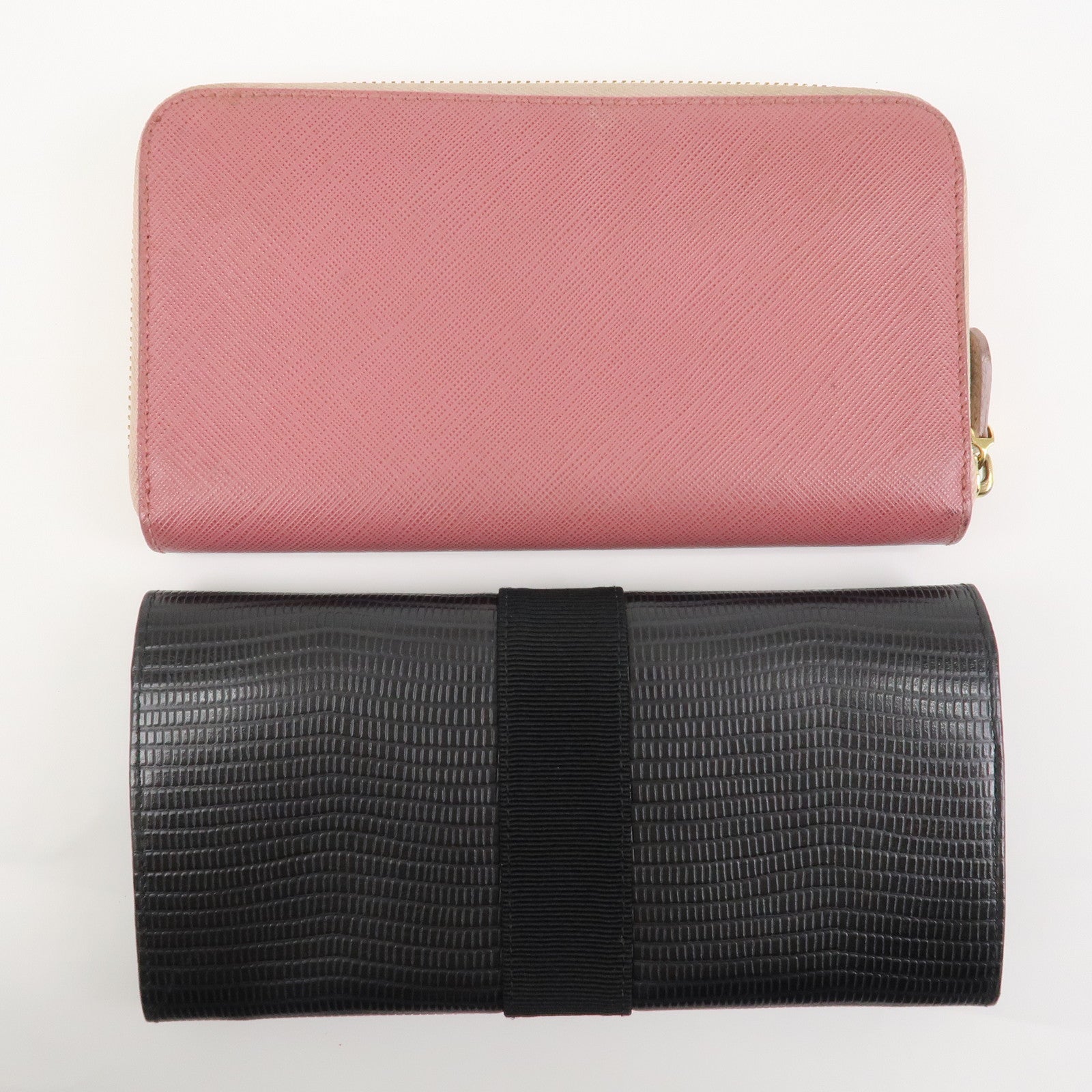 Ferragamo Set of 2 wallet Gancini Vara Emboss Leather Black Pink