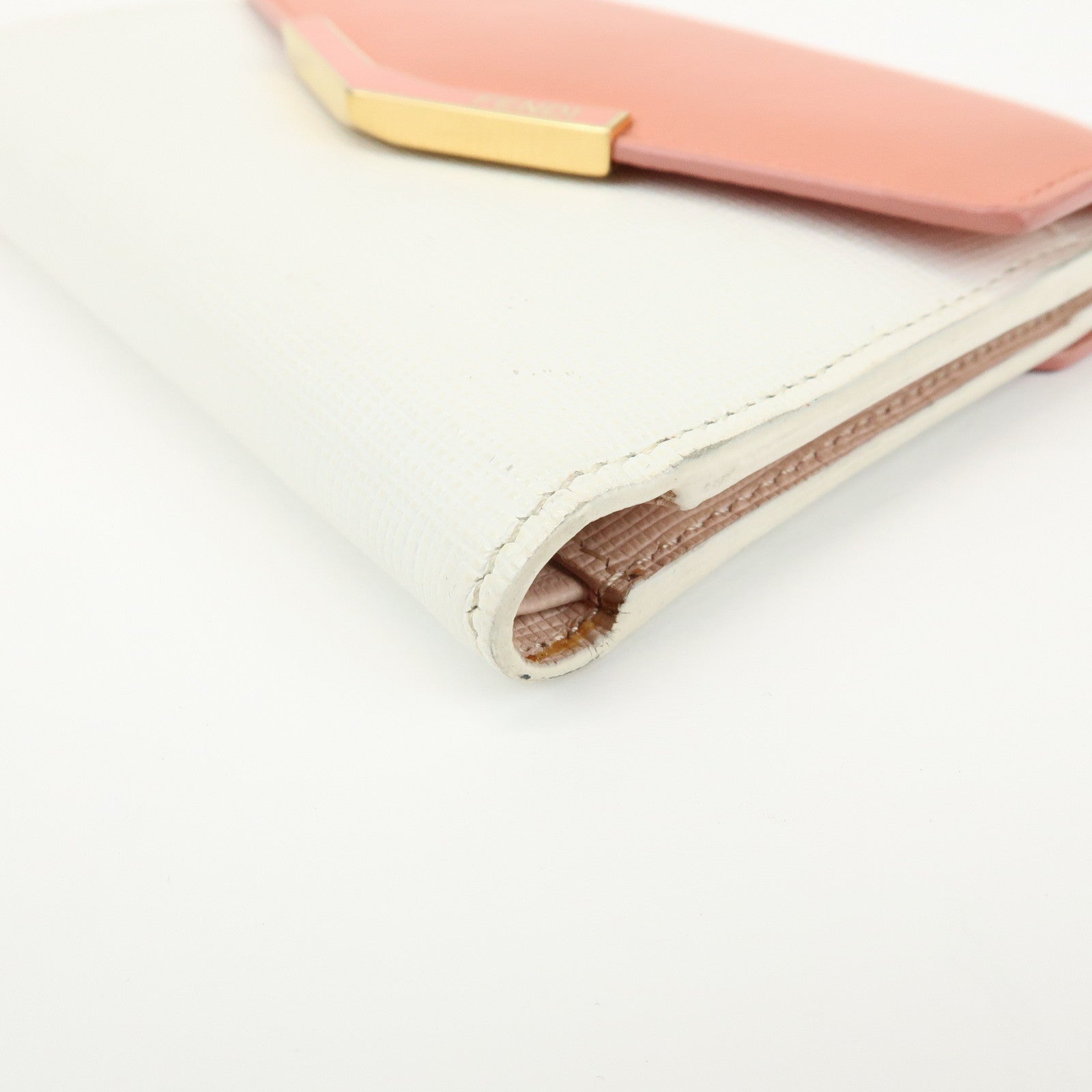 FENDI Leather Bicolor Bi-fold Compact Wallet White LightPink 8M0352