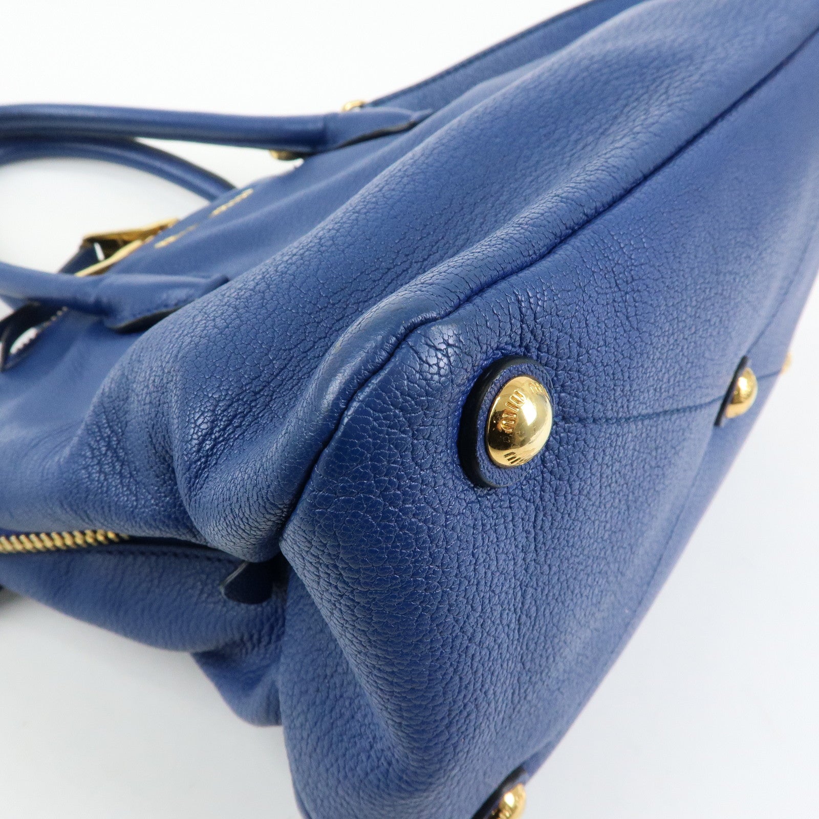 MIU MIU Madras Leather 2Way Bag Hand Bag Shoulder Bag Blue RL0097