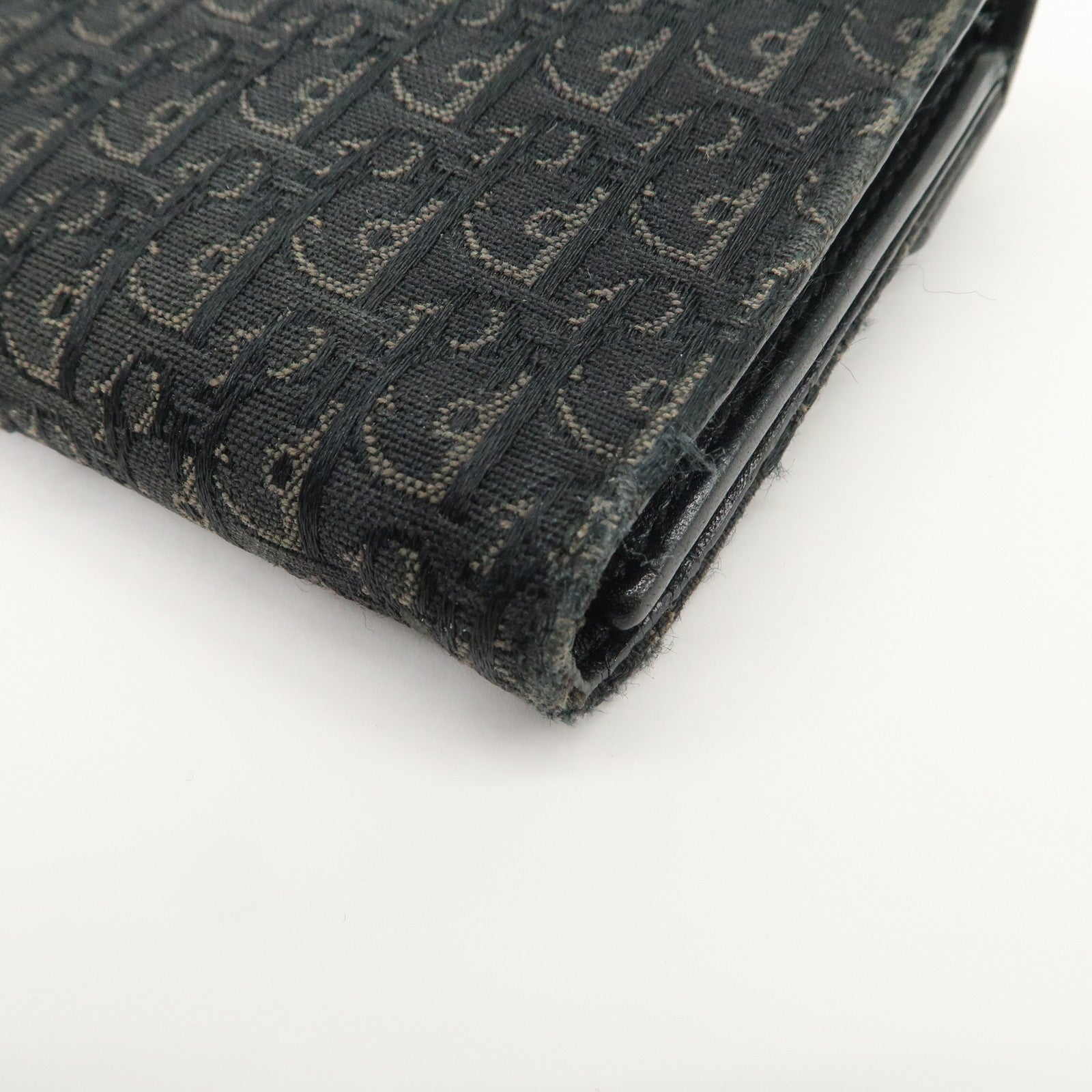 Christian Dior Trotter Leather Canvas Tri-Hold Wallet Black Silver