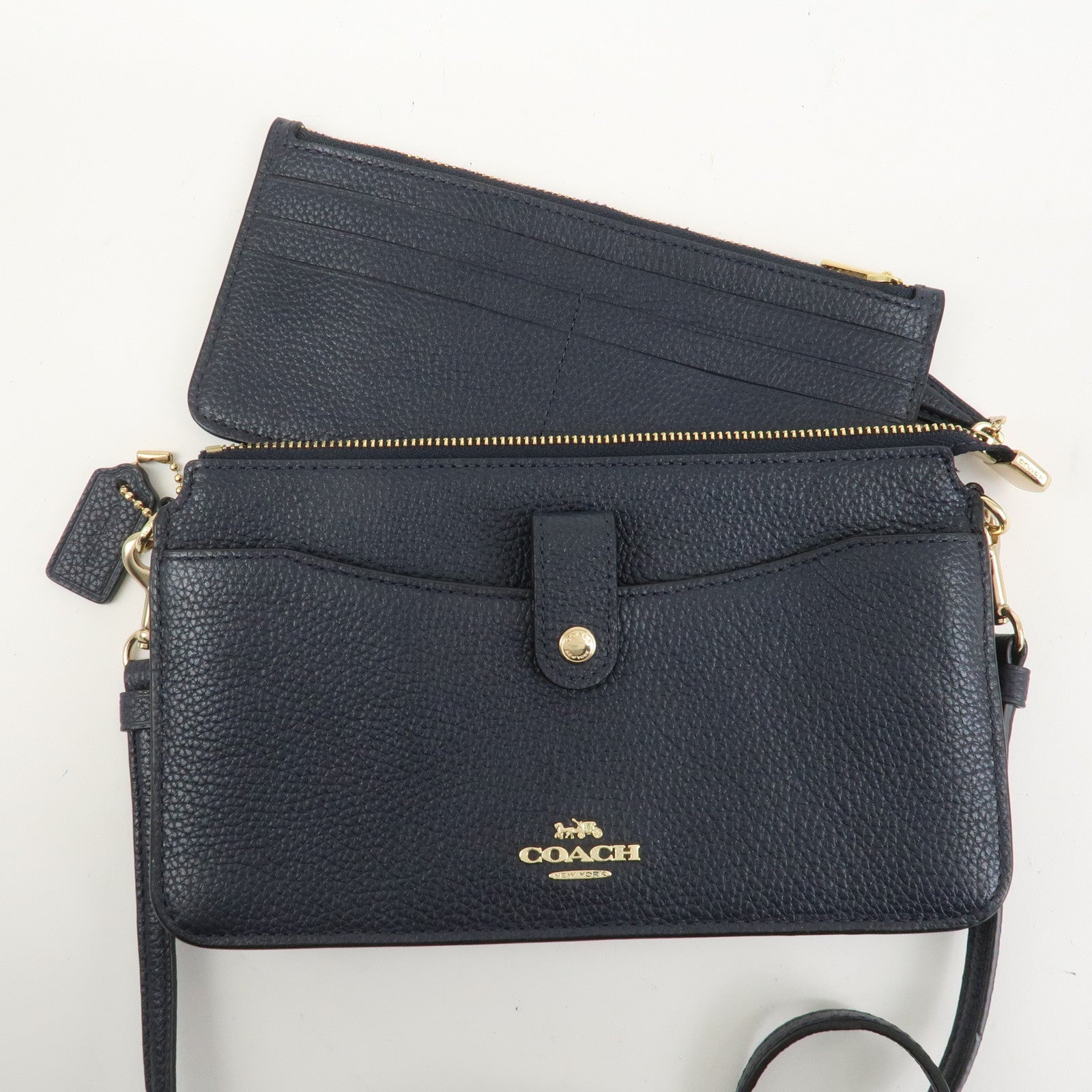 COACH Logo Leather Shoulder Bag Crossbody Bag Navy