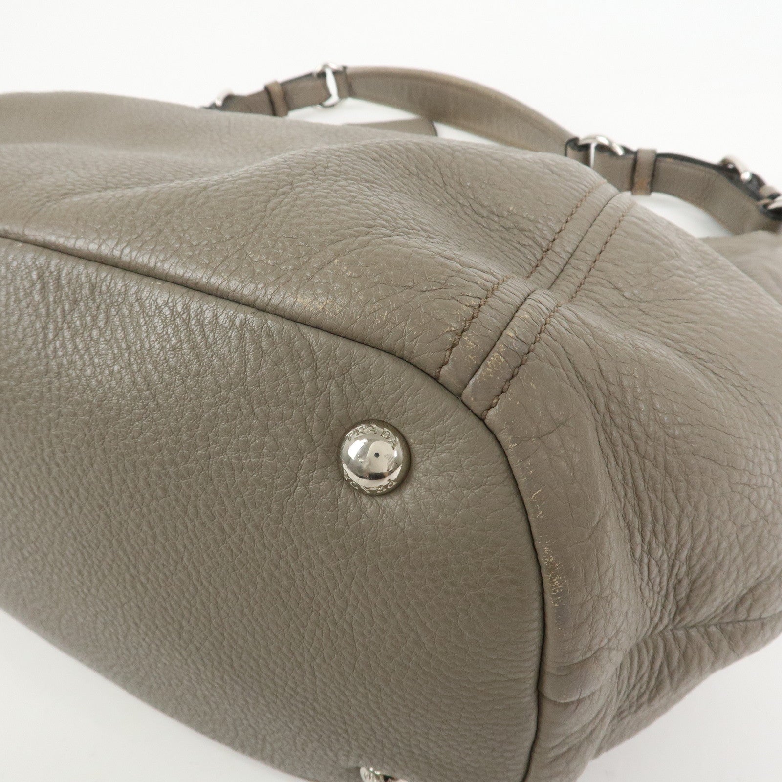 PRADA Leather Shoulder Bag Hand Bag Gray BR5096