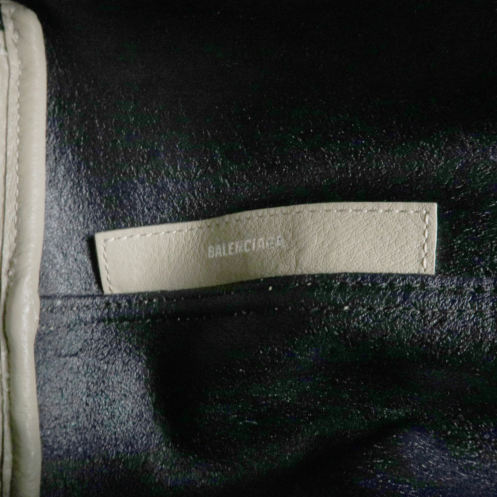 BALENCIAGA Navy Cabas Leather Small Tote Bag Beige 339933