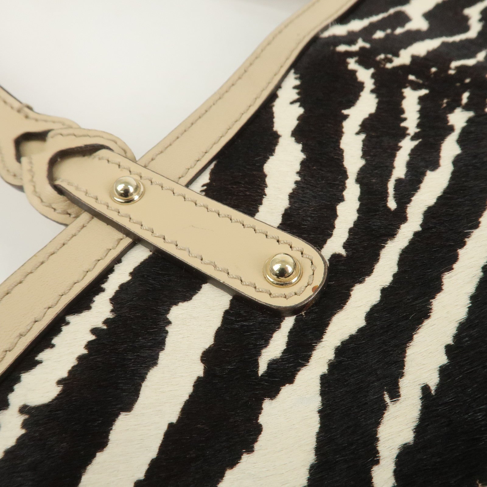 GUCCI Pony Hair Leather Shoulder Bag Hand Bag Beige Black 269878