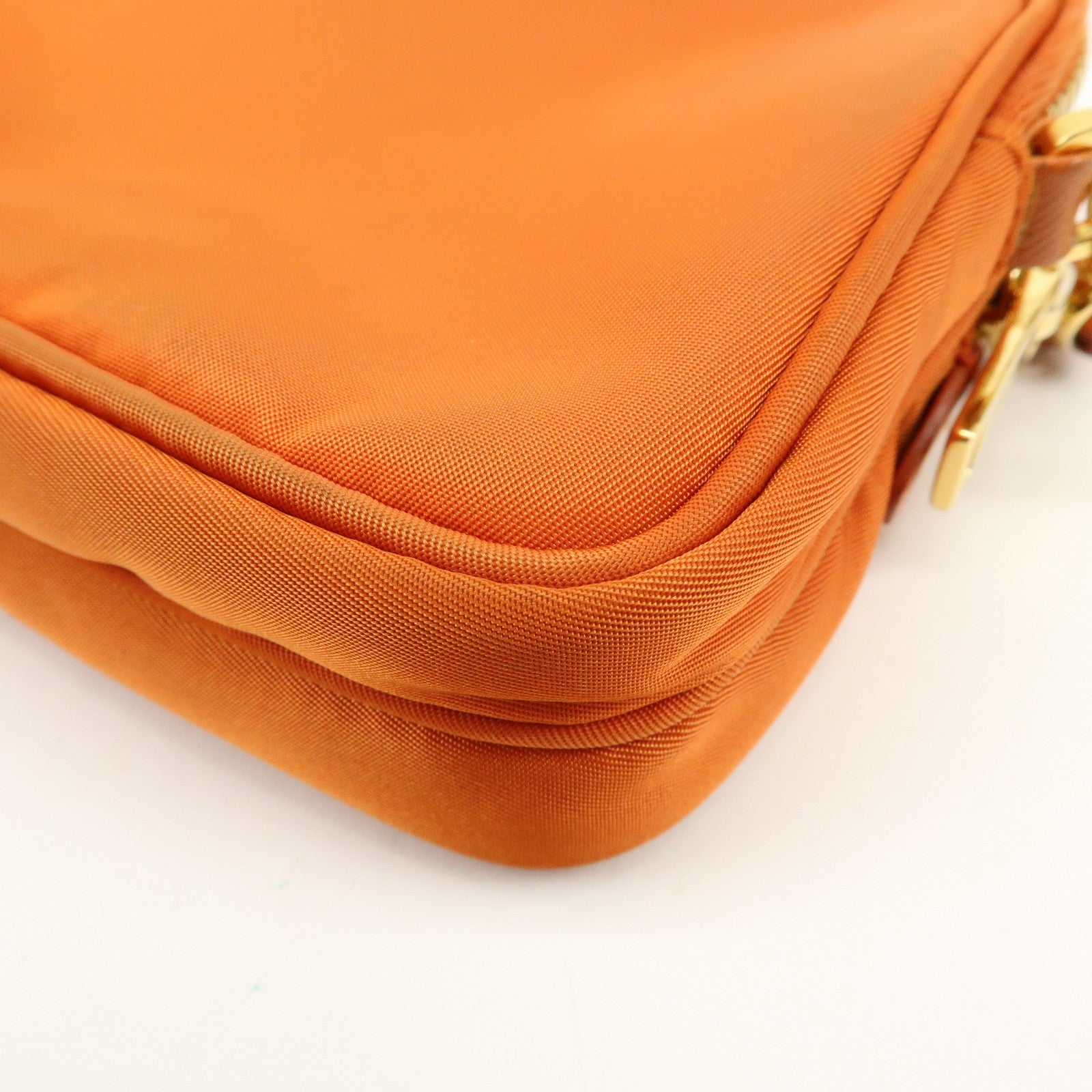 PRADA Triangle Logo Nylon Leather Shoulder Bag Orange 1N1861